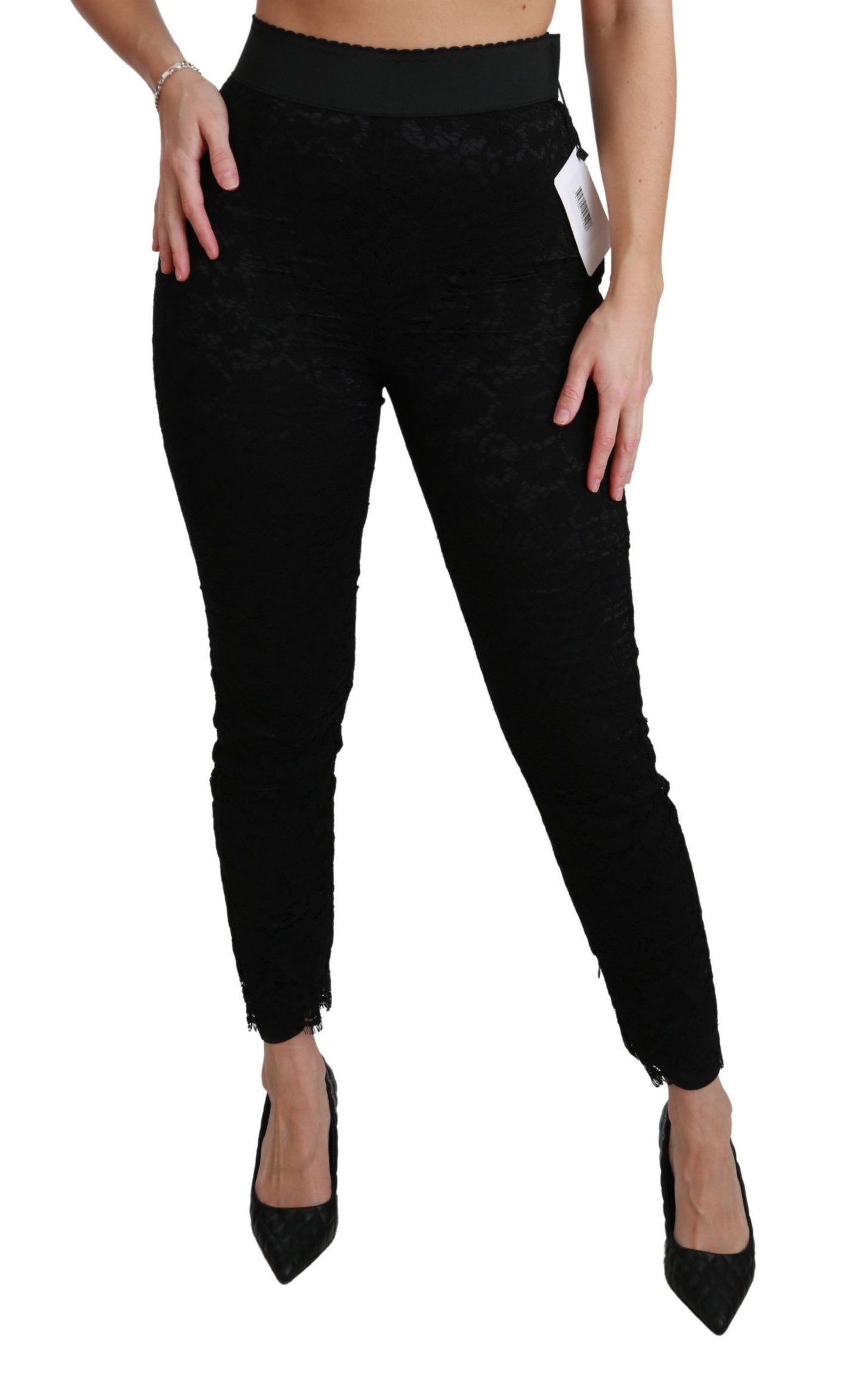 Dolce &amp; Gabbana Black Lace Skinny High Waist Cotton Pants