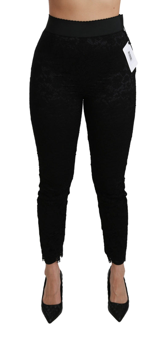 Dolce &amp; Gabbana Black Lace Skinny High Waist Cotton Pants