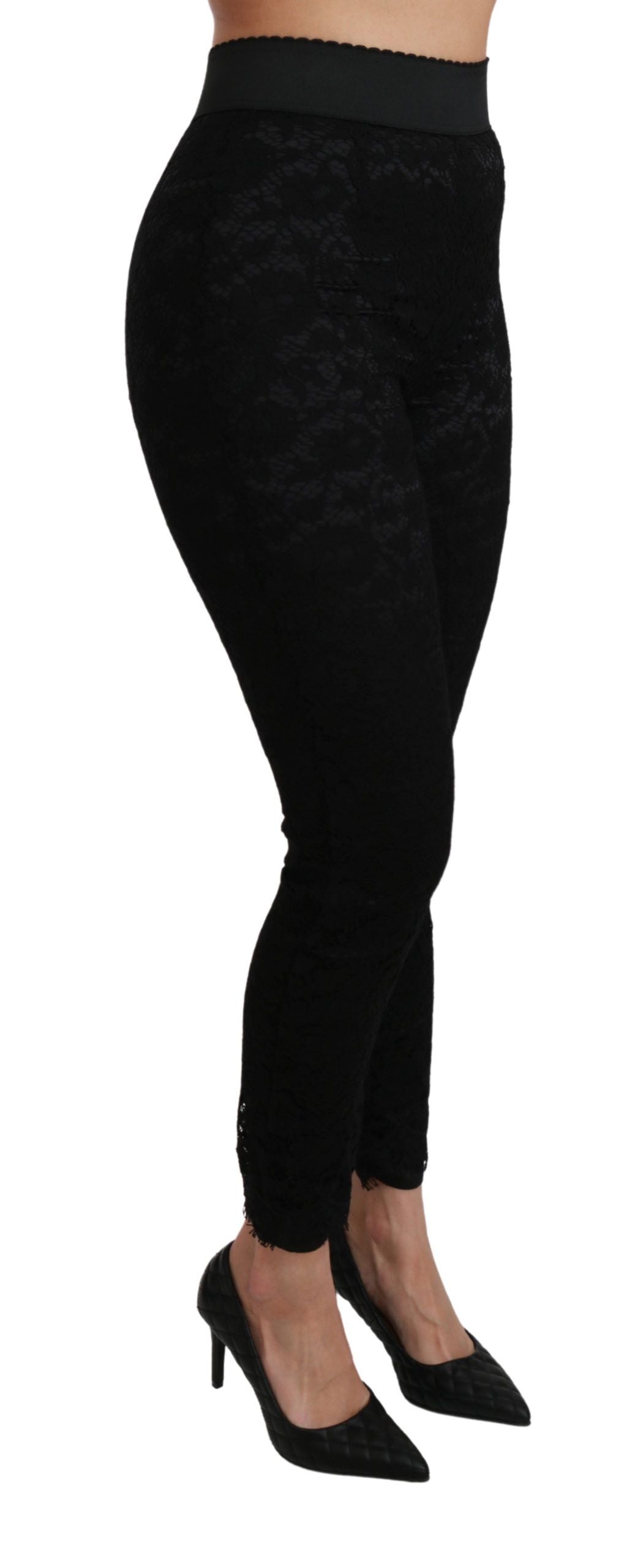 Dolce &amp; Gabbana Black Lace Skinny High Waist Cotton Pants