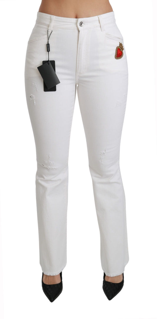 Dolce &amp; Gabbana White Heart Flared Stretch Cotton Pants