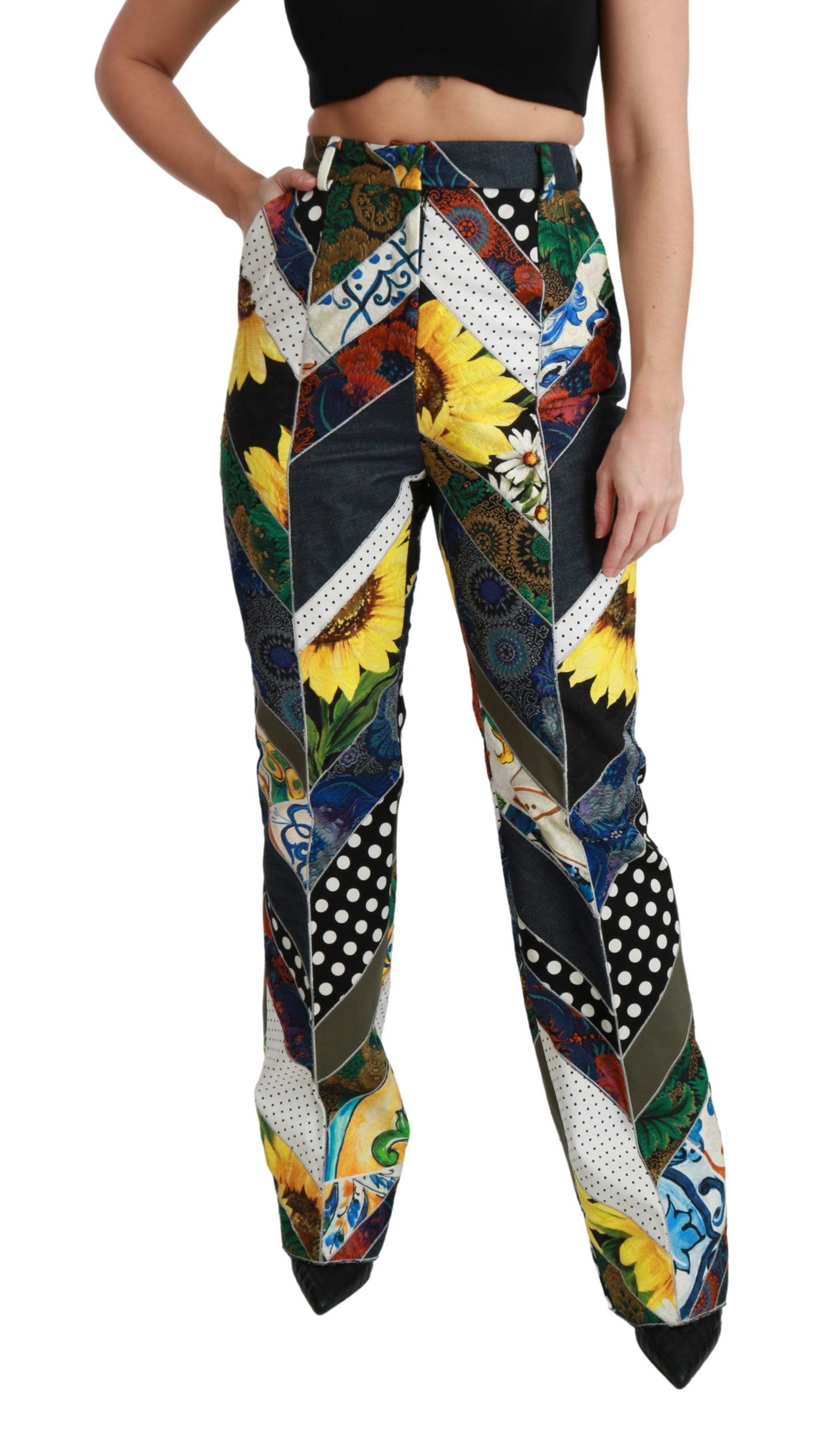 Dolce & Gabbana Elegant High Waist Multicolor Straight Pants