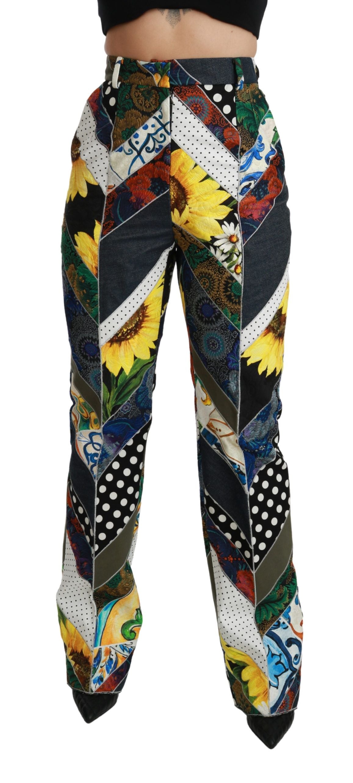 Dolce &amp; Gabbana Multicolor Print High Waist Straight Pants