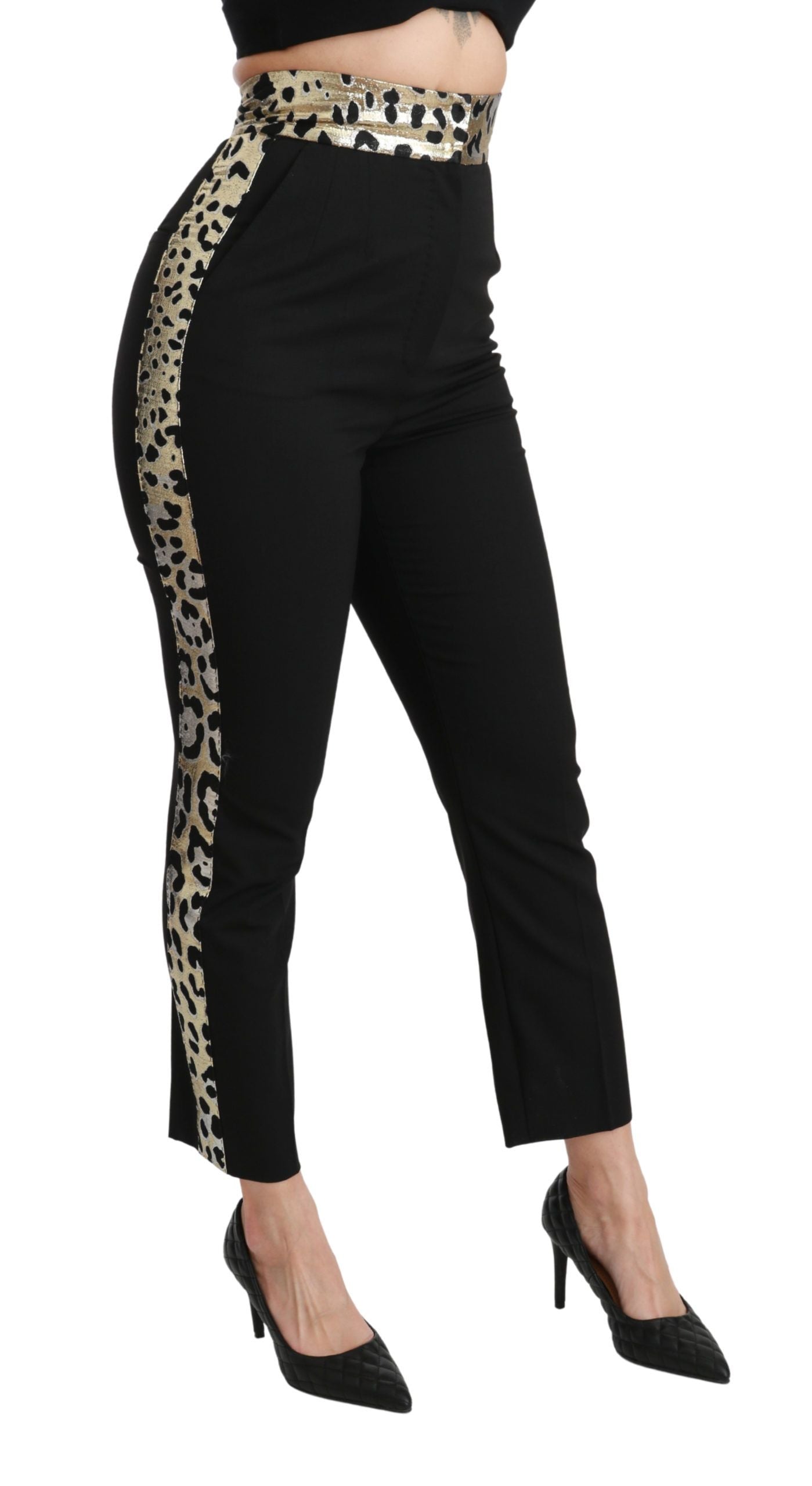 Dolce &amp; Gabbana Black Cropped Skinny High Waist Wool Pants