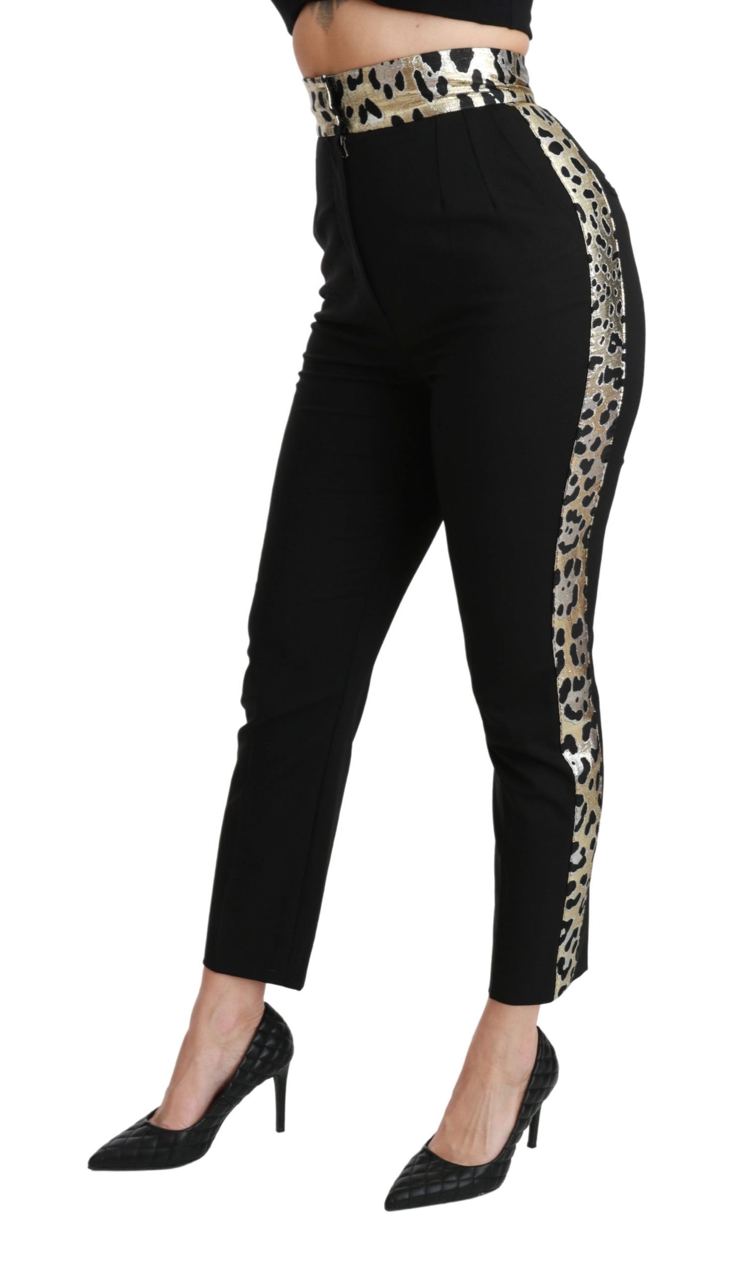 Dolce &amp; Gabbana Black Cropped Skinny High Waist Wool Pants