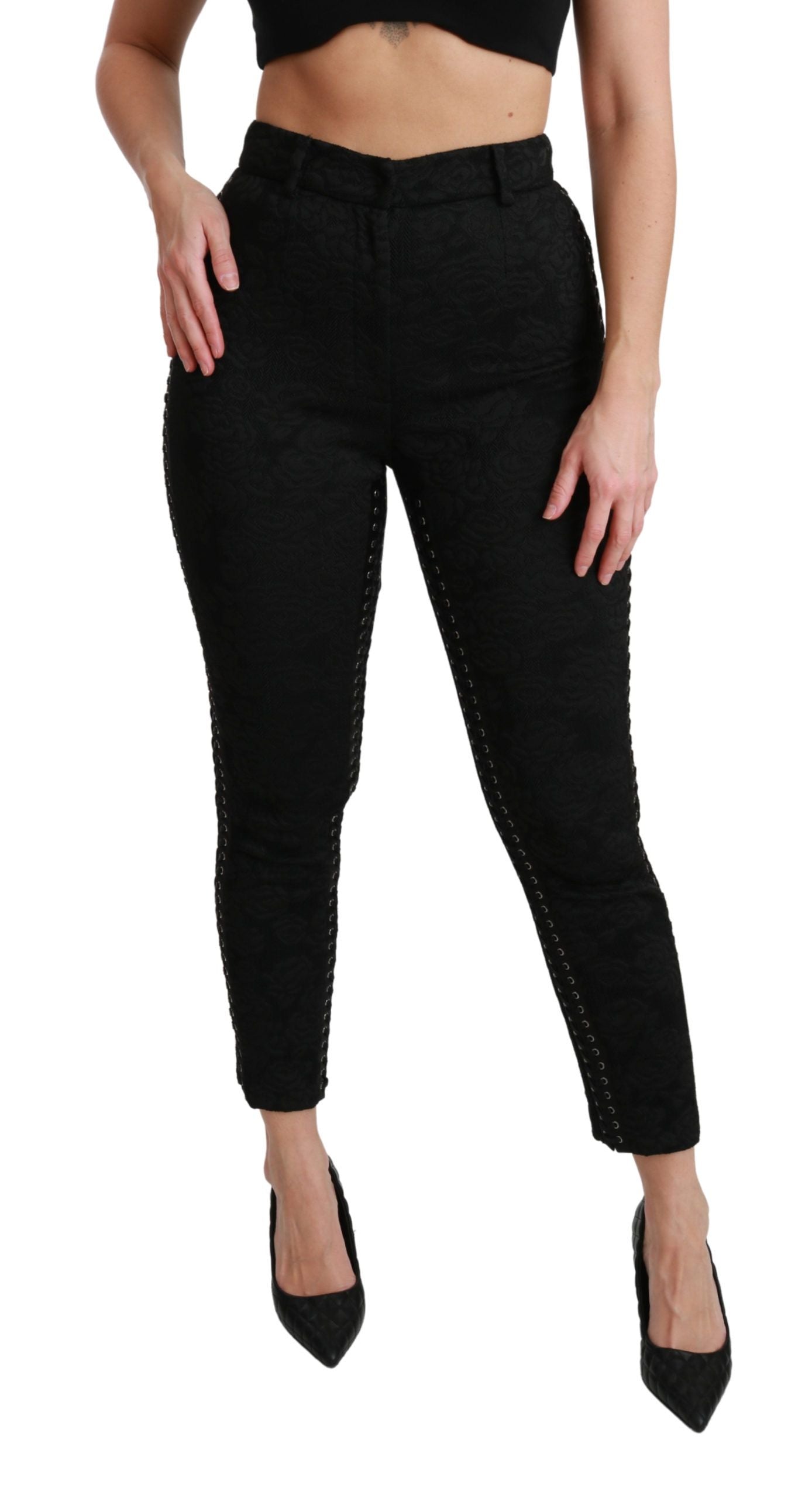 Dolce &amp; Gabbana Black Brocade Skinny High Waist Pantalon