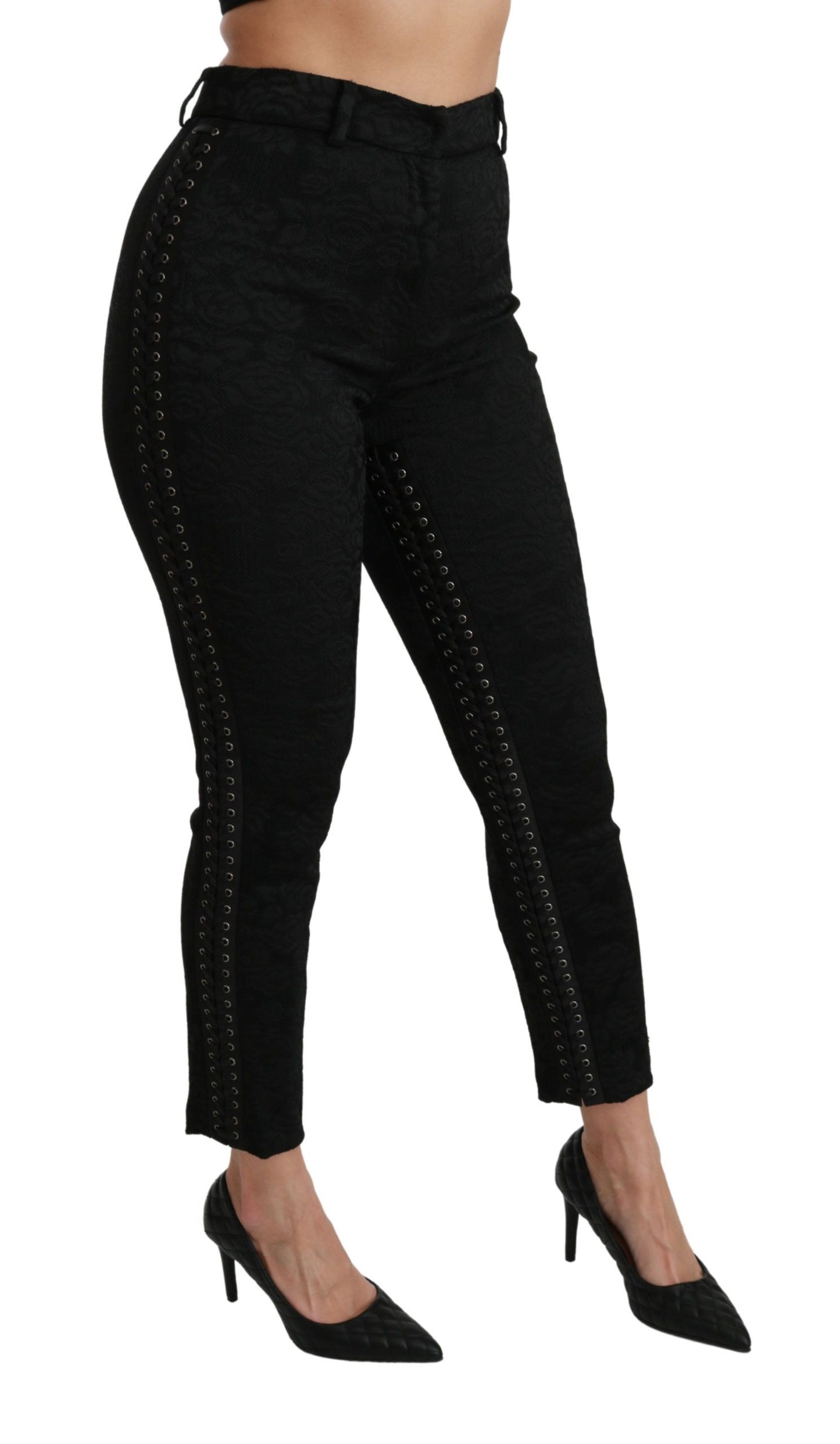 Dolce &amp; Gabbana Black Brocade Skinny High Waist Pantalon