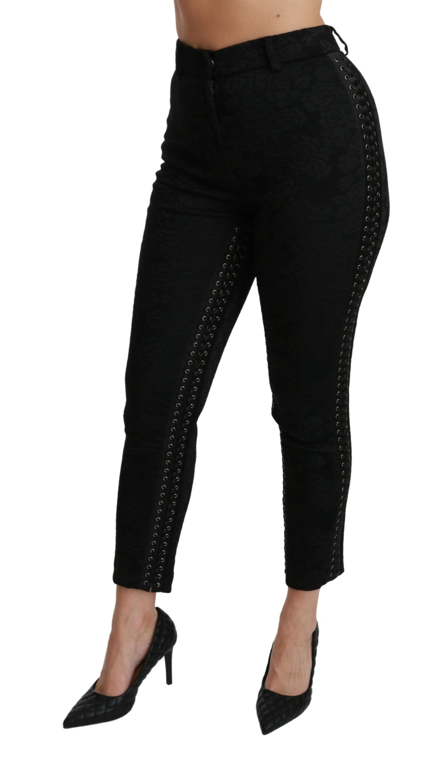 Dolce &amp; Gabbana Black Brocade Skinny High Waist Pantalon