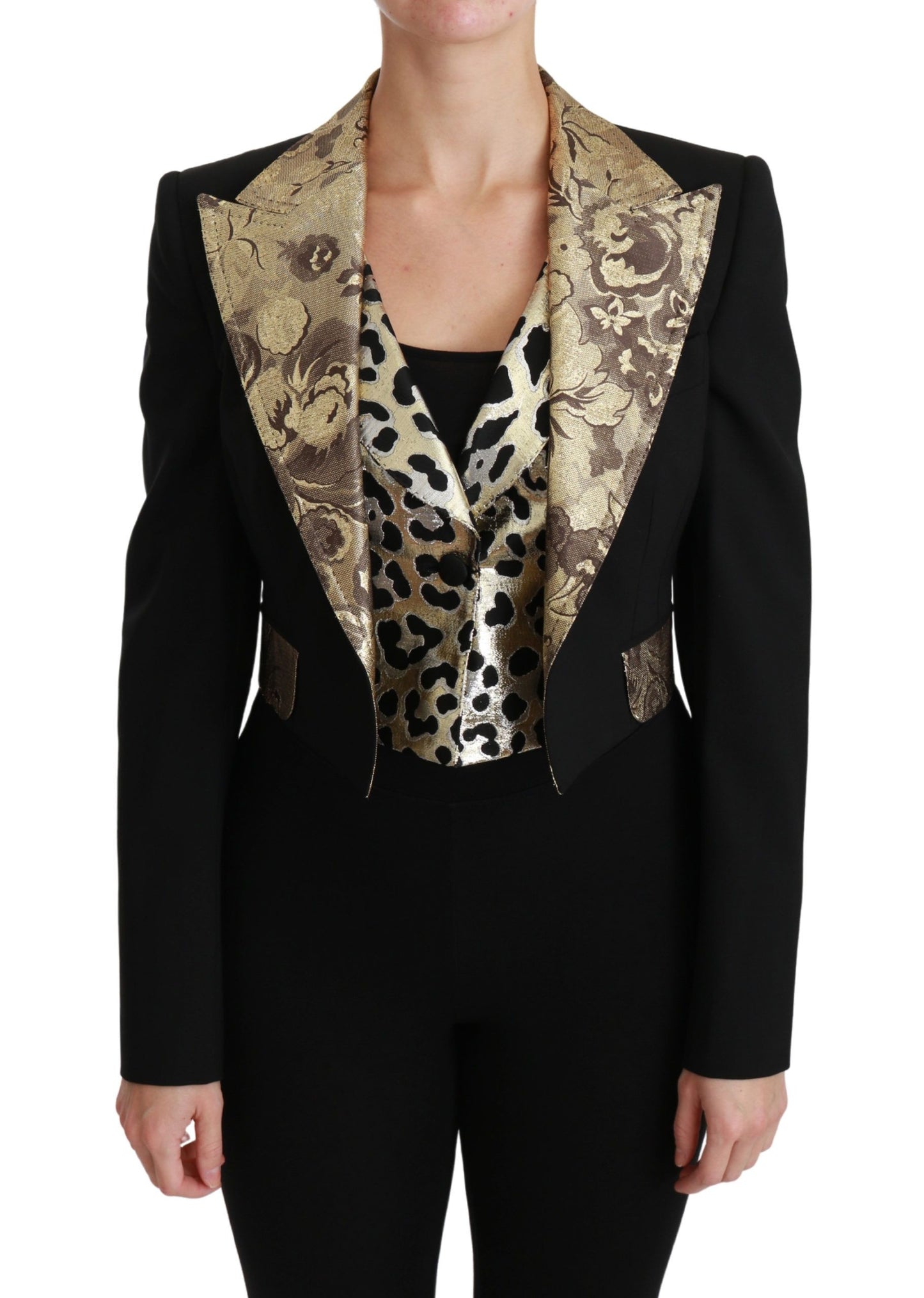 Dolce &amp; Gabbana Black Jacquard Vest Blazer Coat Wool Jacket