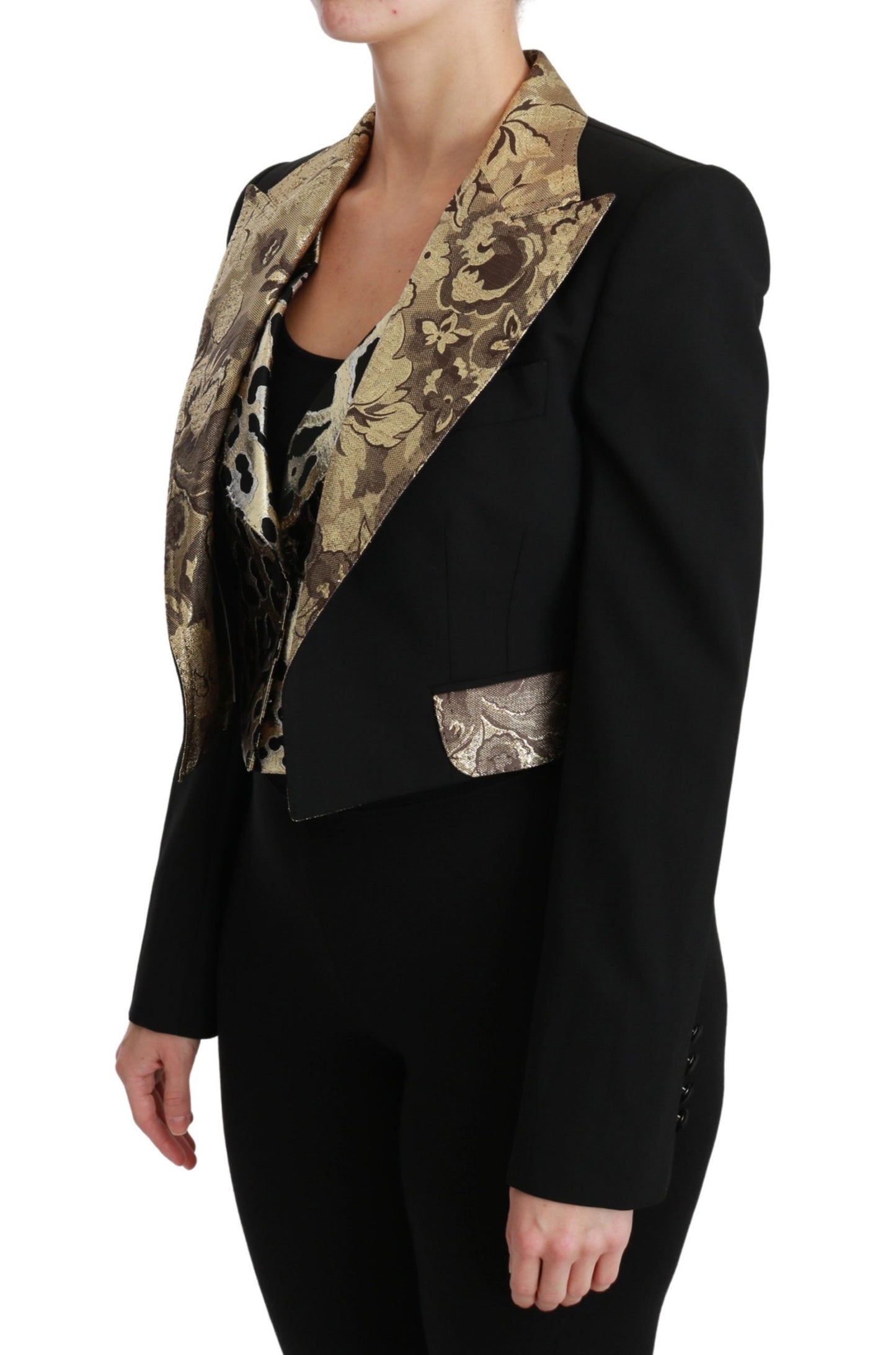 Dolce &amp; Gabbana Black Jacquard Vest Blazer Coat Wool Jacket