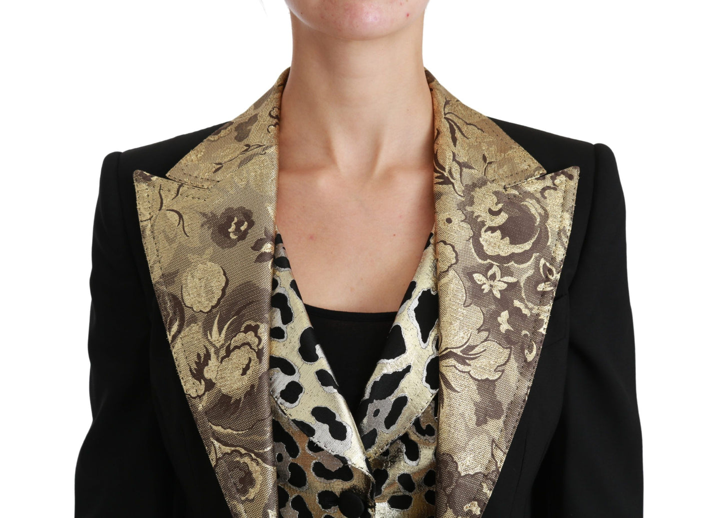 Dolce &amp; Gabbana Black Jacquard Vest Blazer Coat Wool Jacket