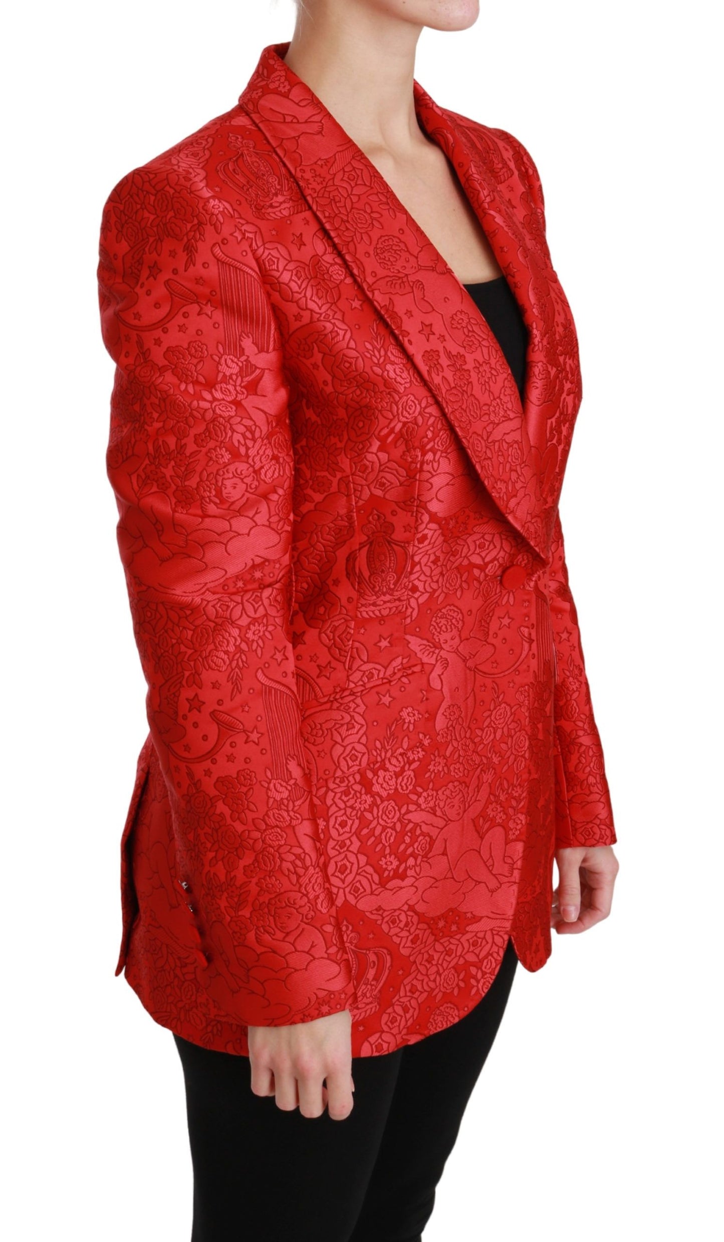 Dolce &amp; Gabbana Red Floral Angel Blazer Coat Jacket