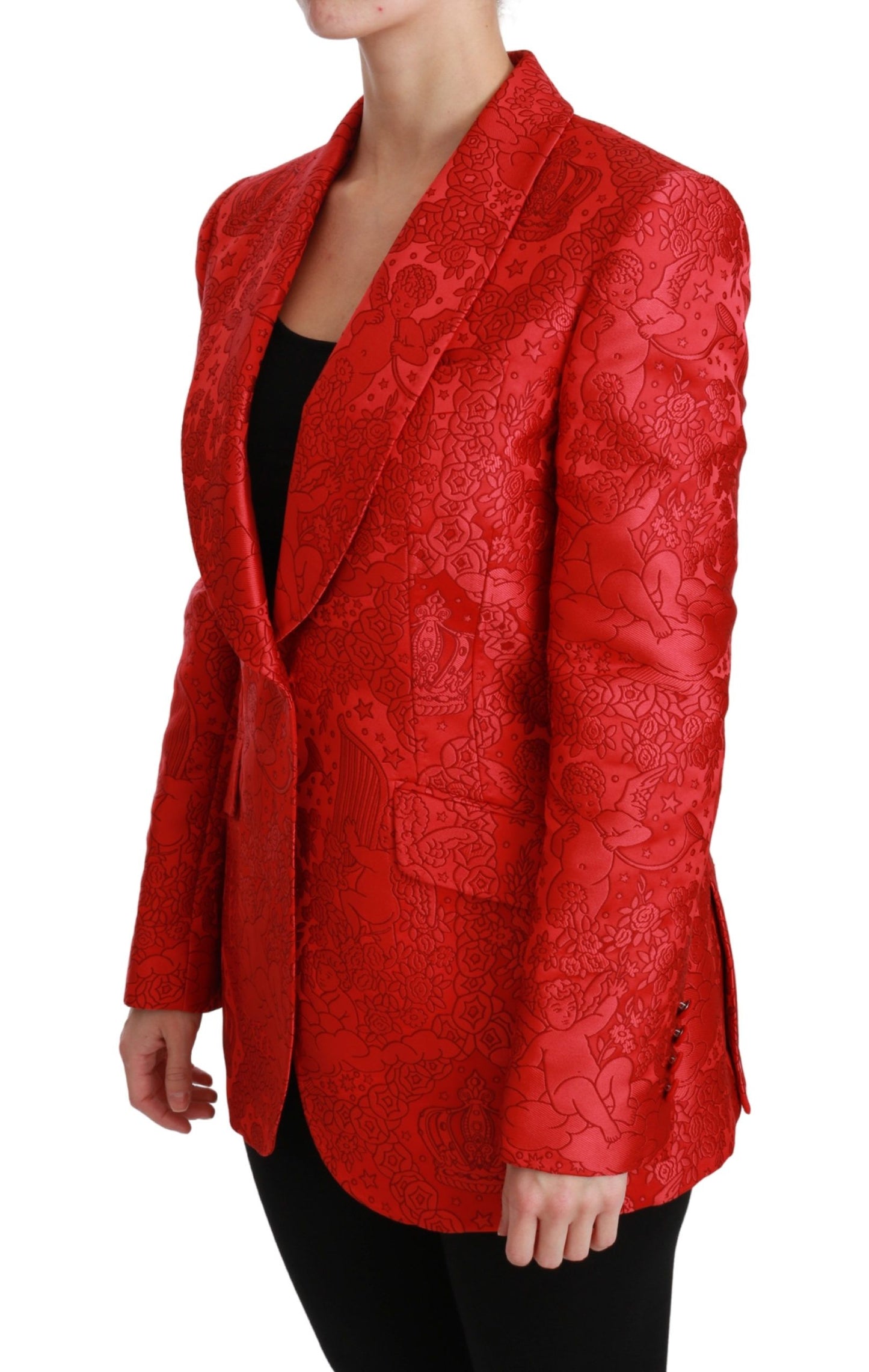 Dolce &amp; Gabbana Red Floral Angel Blazer Manteljacke