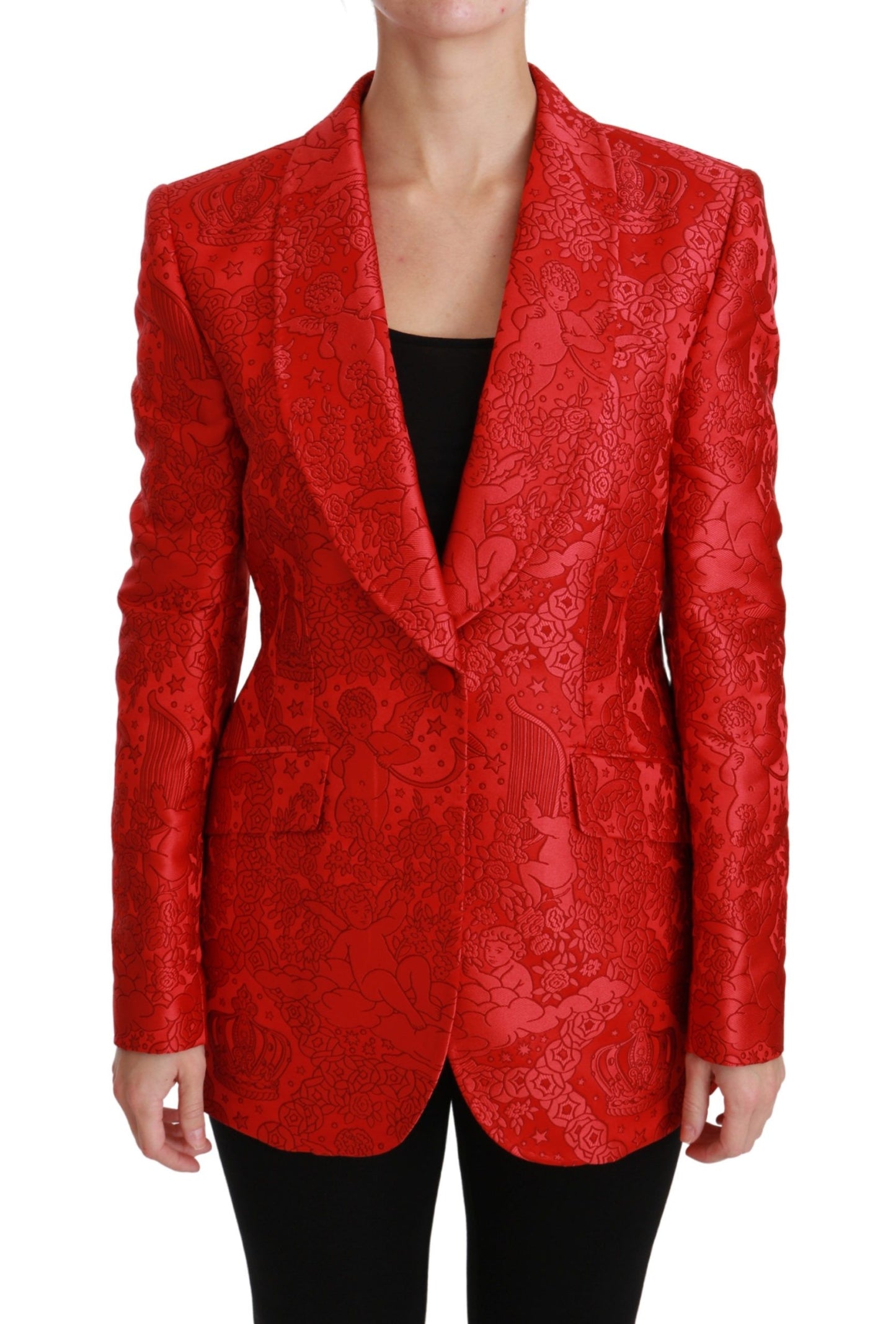 Dolce &amp; Gabbana Red Floral Angel Blazer Coat Jacket