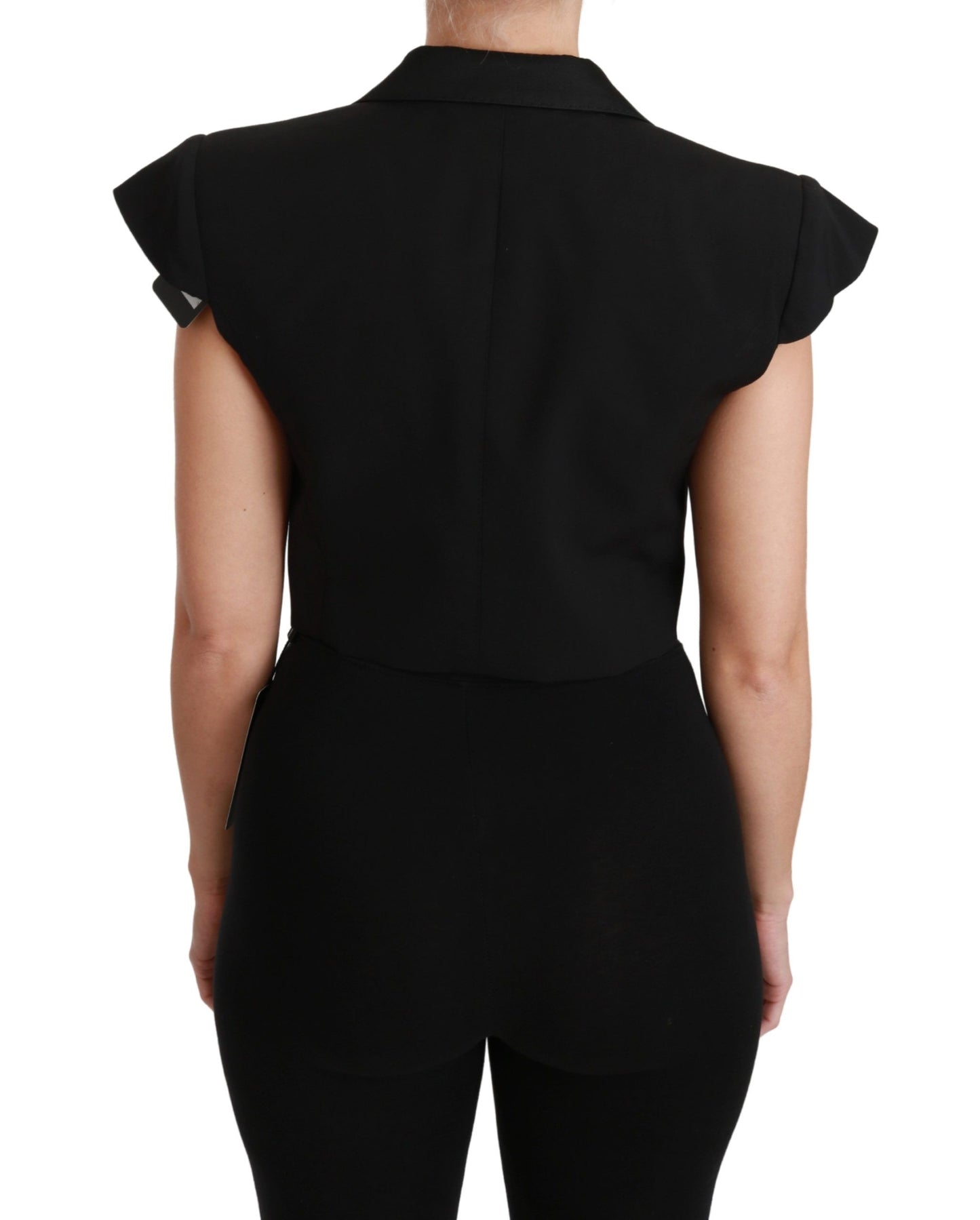 Dolce &amp; Gabbana Black Sleeveless Cropped Blazer Wool Jacket