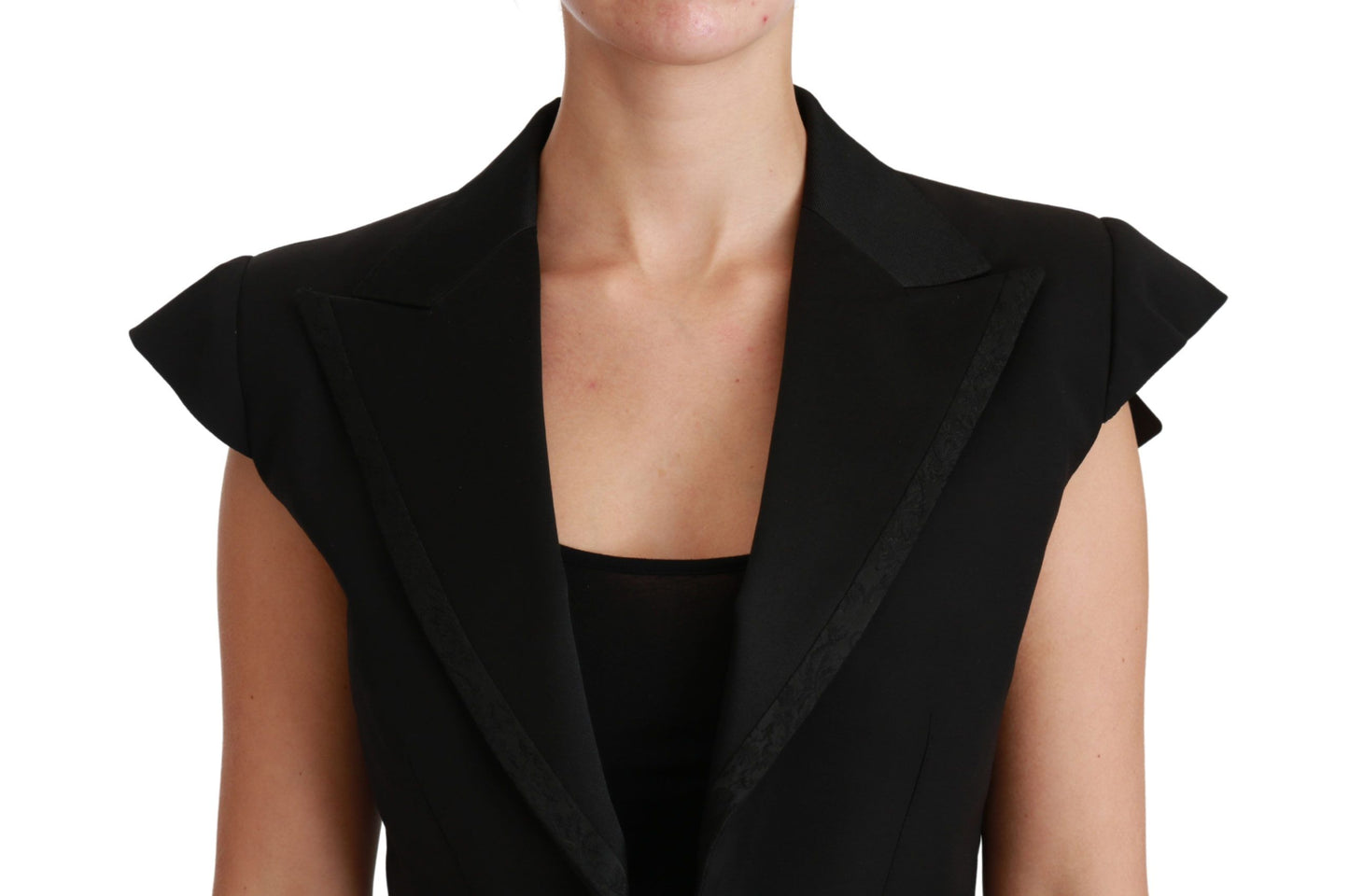 Dolce &amp; Gabbana Black Sleeveless Cropped Blazer Wool Jacket