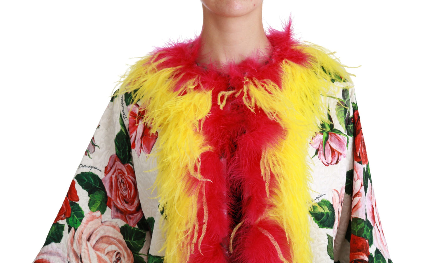 Dolce &amp; Gabbana Weißer Blumenmantel Capte Fur Roses Jacke