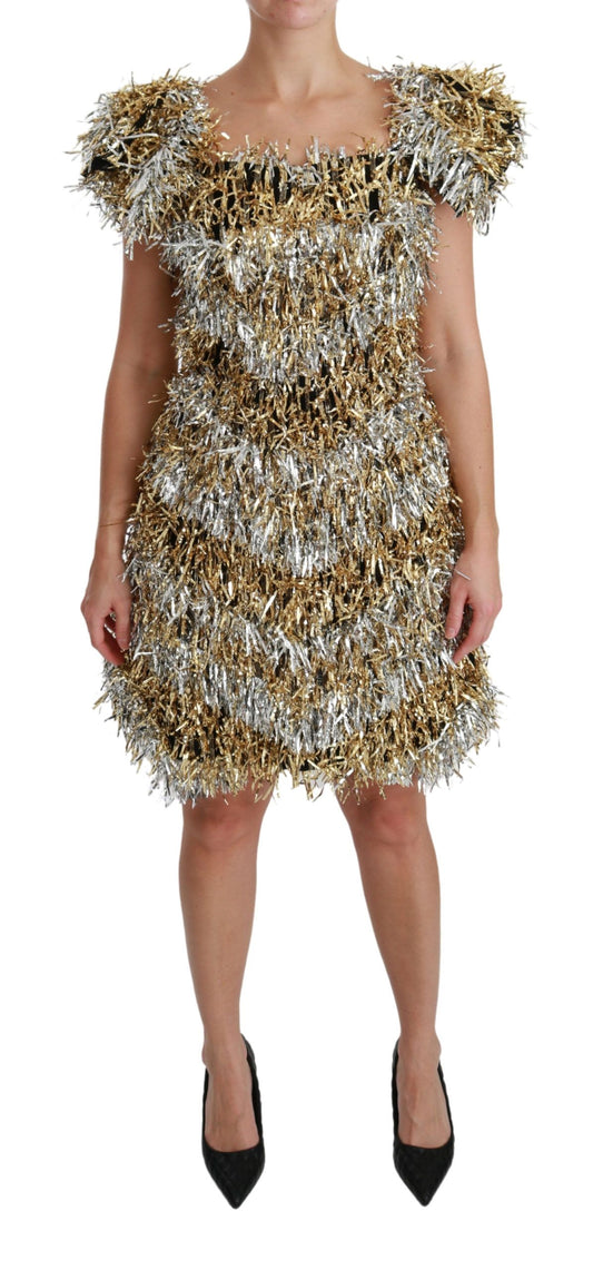 Dolce &amp; Gabbana Silver Gold Sheath Mini Shift Gown Dress