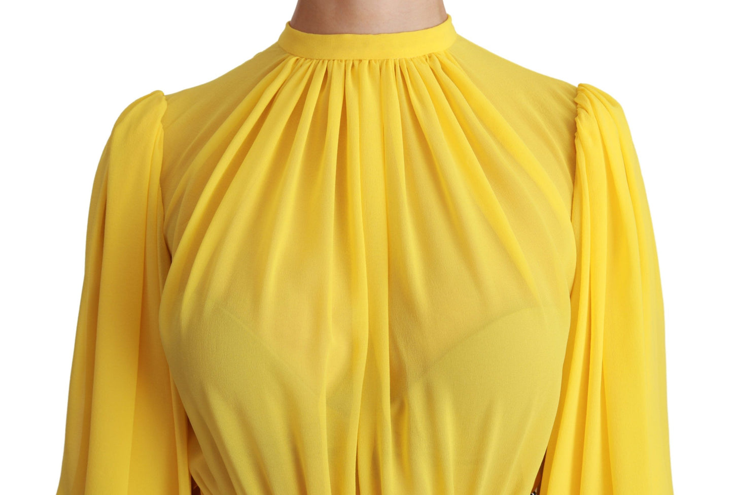 Dolce &amp; Gabbana Yellow Pleated A-line Mini 100% Silk Dress