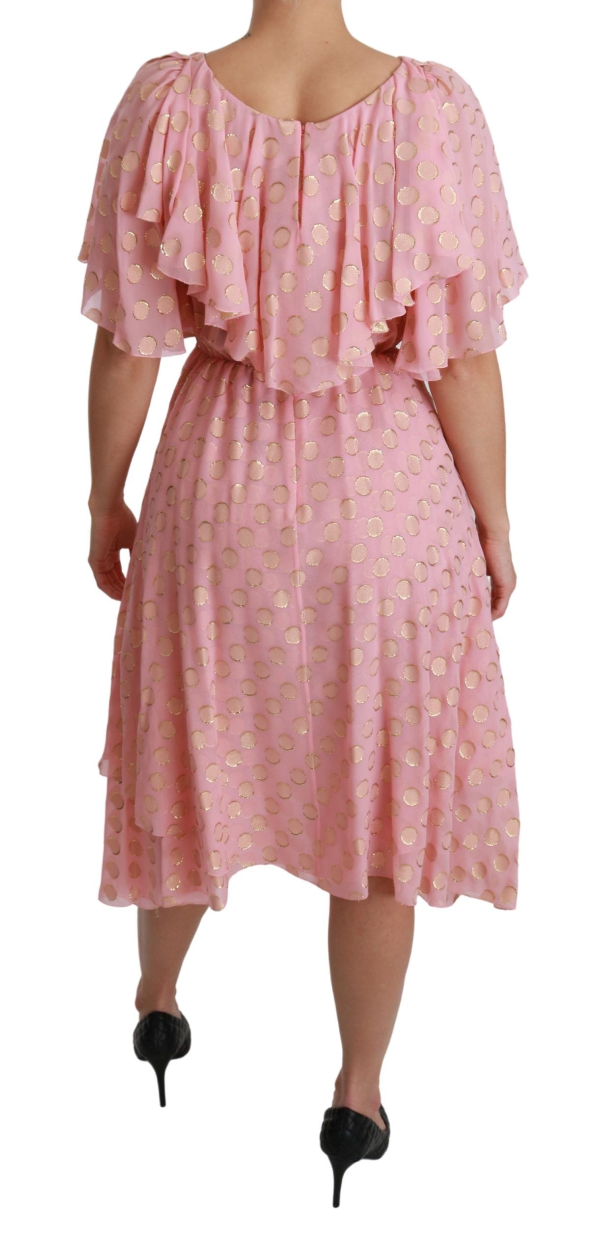 Dolce &amp; Gabbana Silk Pink Polka Dots Pleated A-line Midi Dress