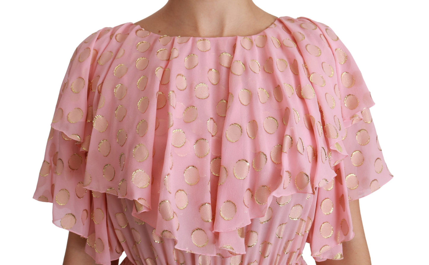 Dolce &amp; Gabbana Silk Pink Polka Dots Pleated A-line Midi Dress