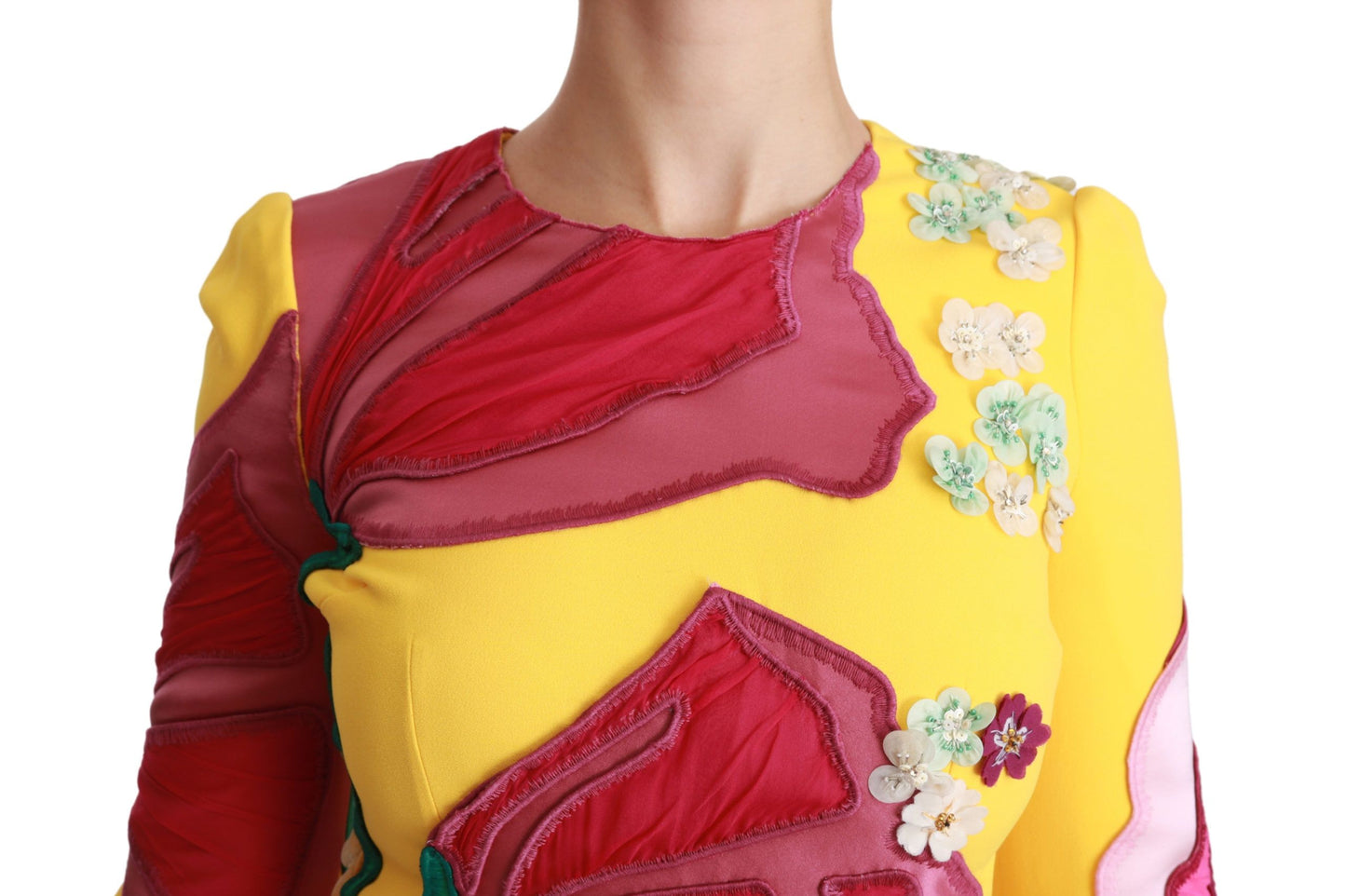 Dolce &amp; Gabbana Yellow Floral Crystal Bodycon Sheath Dress