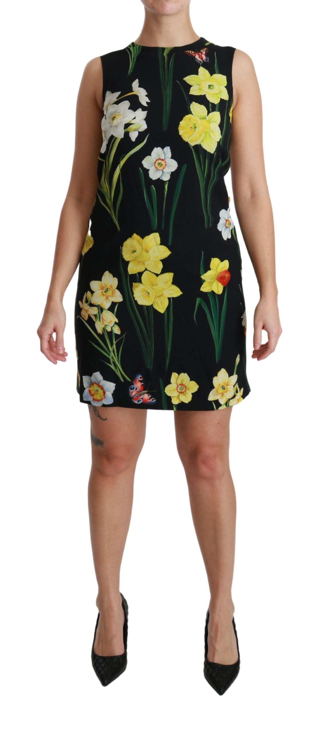 Dolce &amp; Gabbana Black Floral Sleeveless Sheath Mini Dress