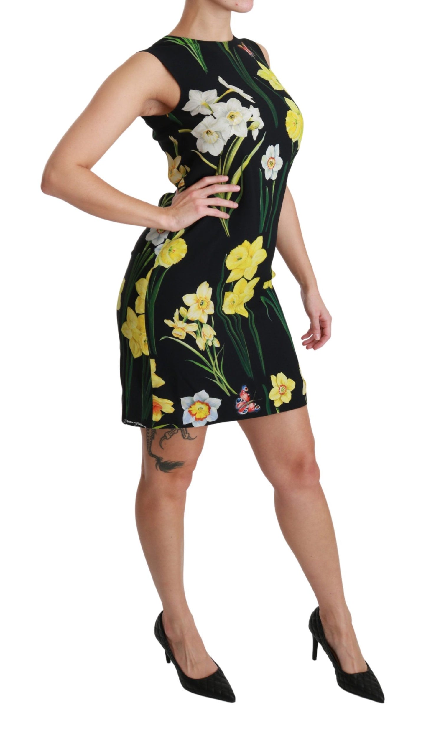 Dolce &amp; Gabbana Black Floral Sleeveless Sheath Mini Dress