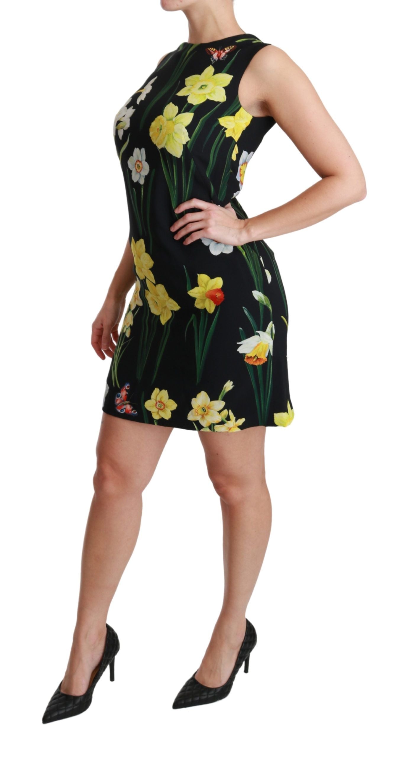 Dolce &amp; Gabbana Black Floral Sleeveless Sheath Mini Dress