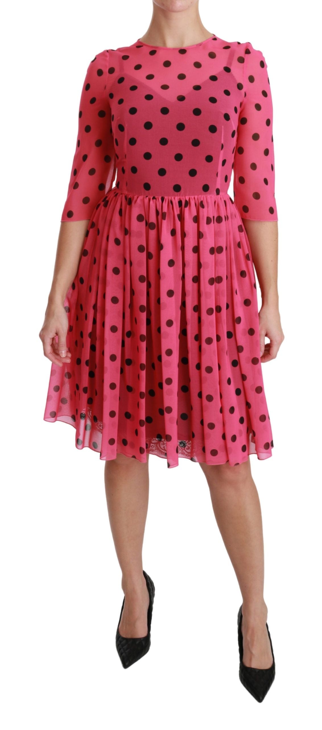 Dolce &amp; Gabbana Pink Polka Dots A-line Knee Length Dress