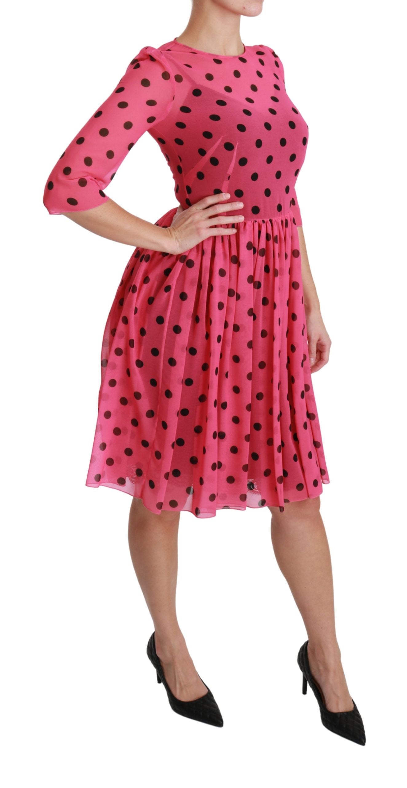 Dolce & Gabbana Elegant Polka Dot A-Line Knee Length Dress