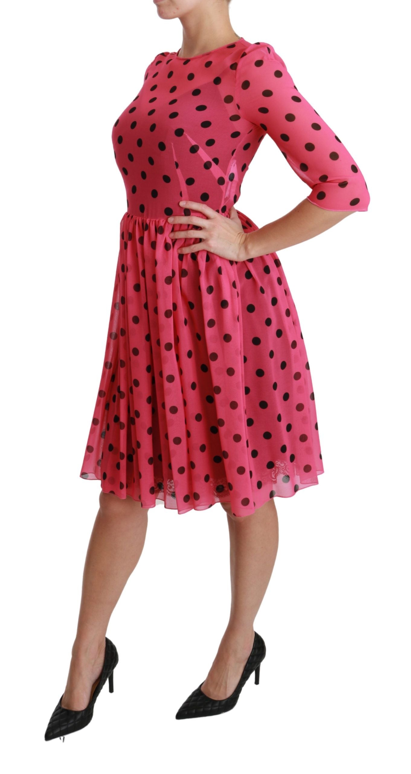 Dolce &amp; Gabbana Pink Polka Dots A-line Knee Length Dress