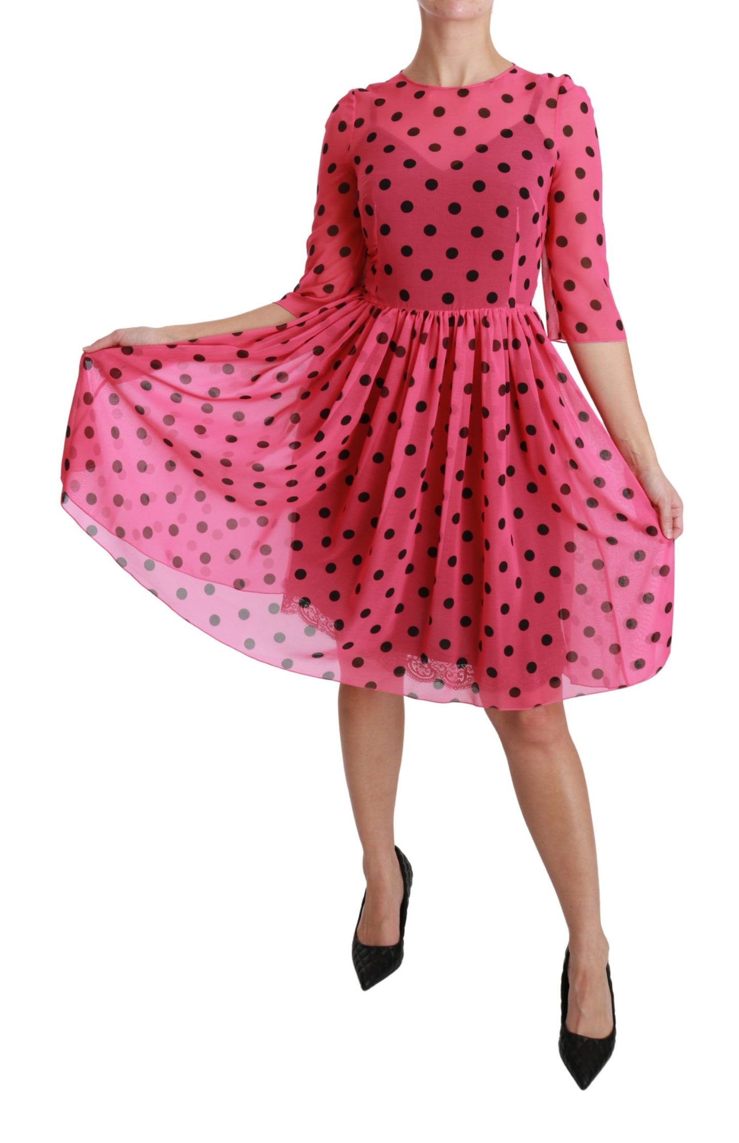 Dolce &amp; Gabbana Pink Polka Dots A-line Knee Length Dress