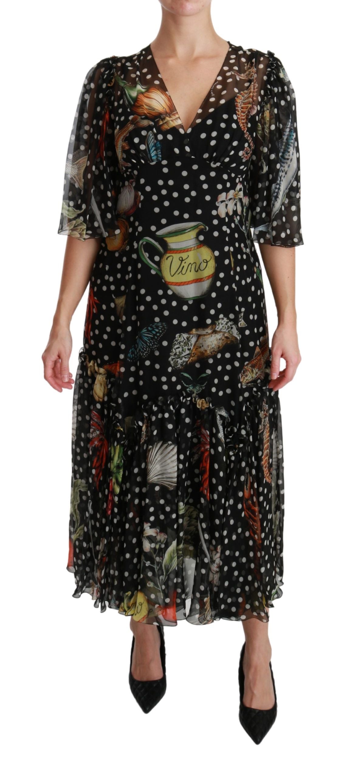 Dolce &amp; Gabbana Black Sea Fish Sicily A-line Shift Dress