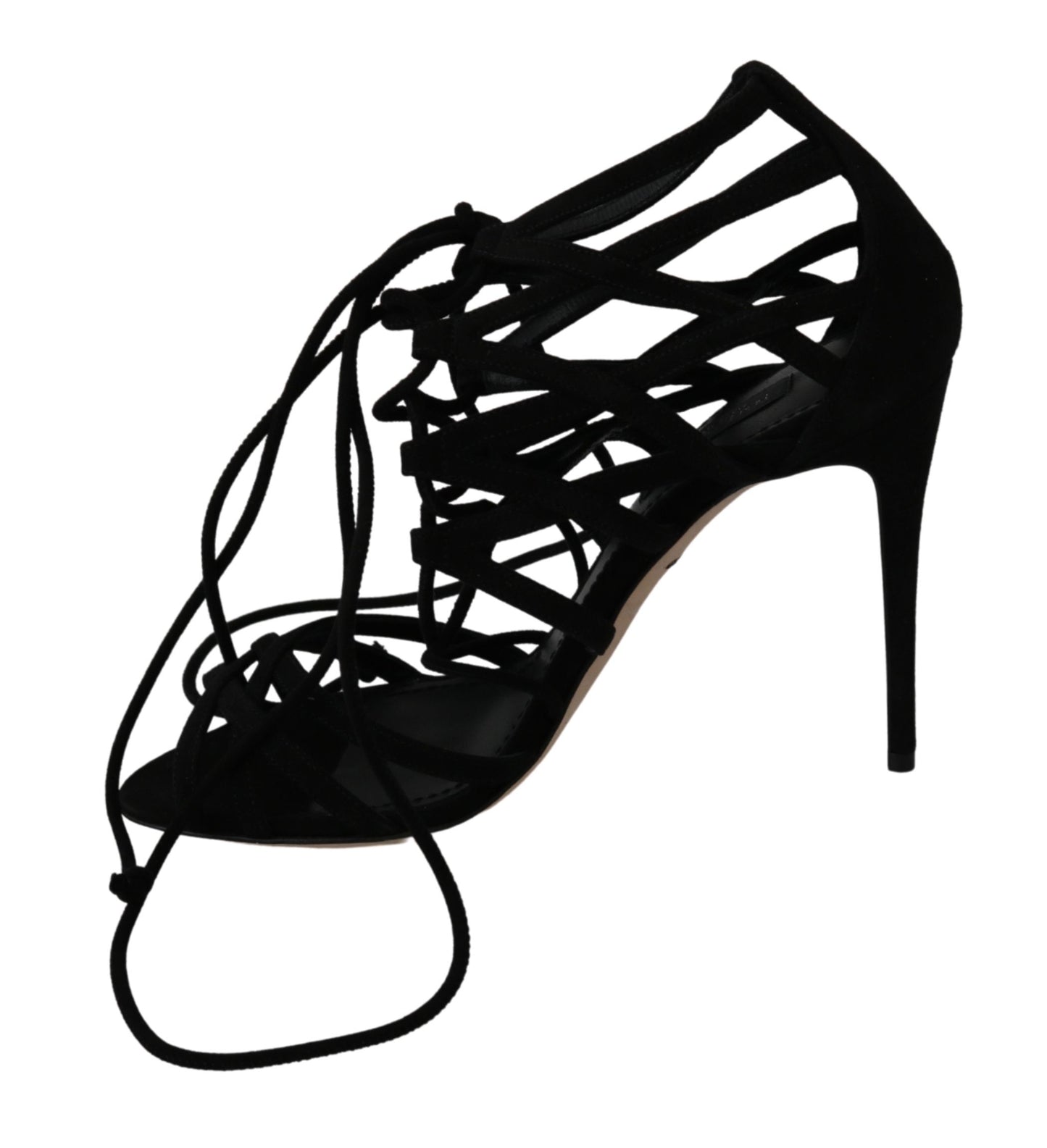 Dolce &amp; Gabbana Black Suede Strap Stilettos Shoes Sandals 