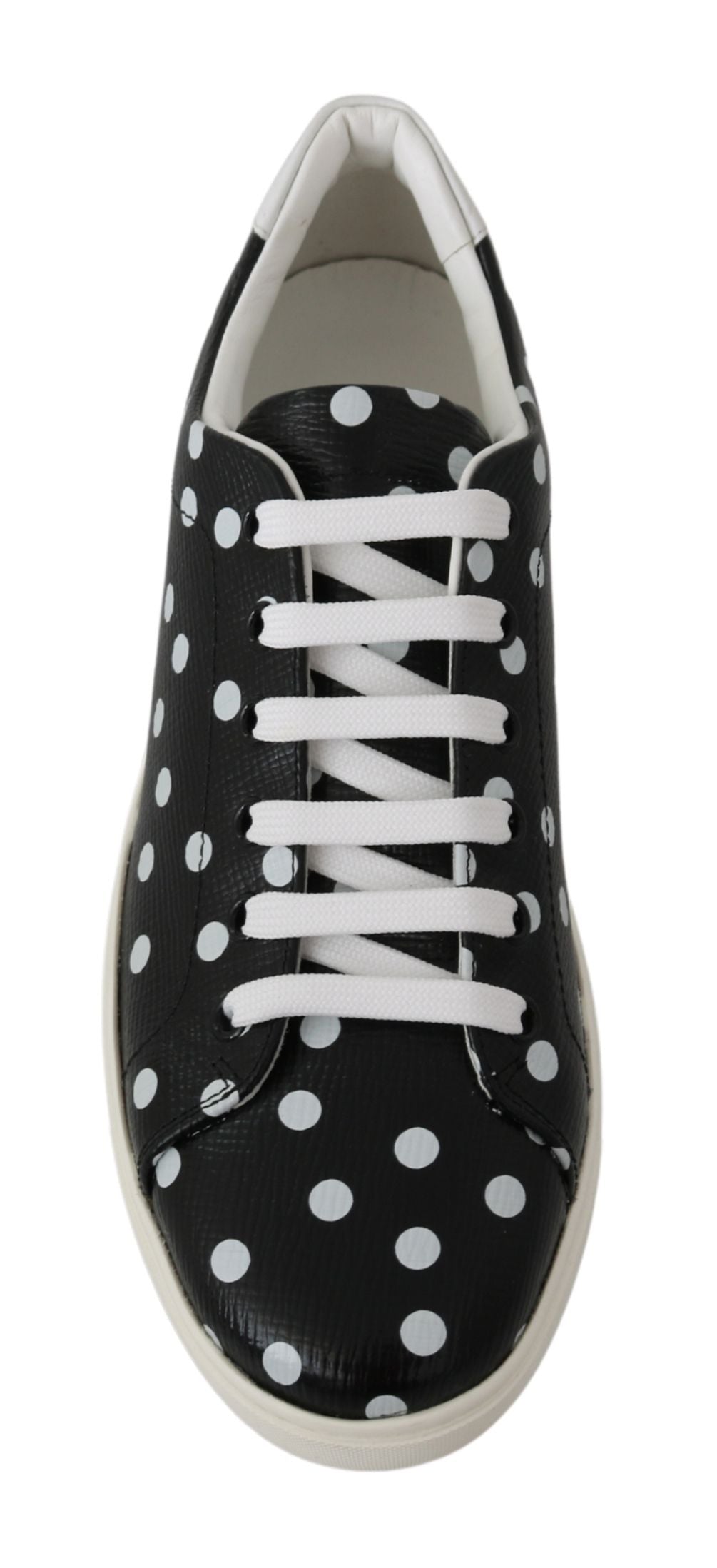 Dolce &amp; Gabbana Black Leather Polka Dots Sneakers Shoes