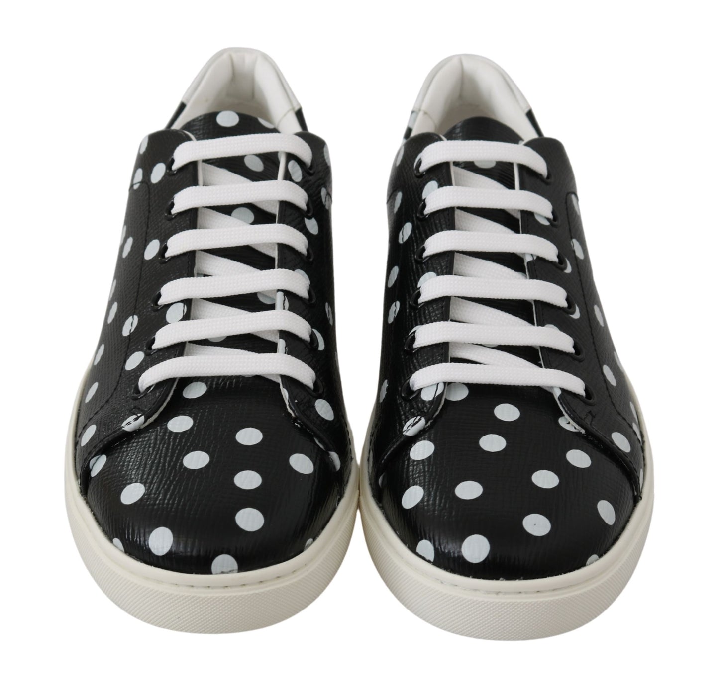 Dolce &amp; Gabbana Black Leather Polka Dots Sneakers Shoes