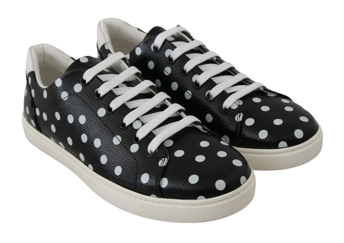 Dolce &amp; Gabbana Black Leather Polka Dots Sneakers Shoes