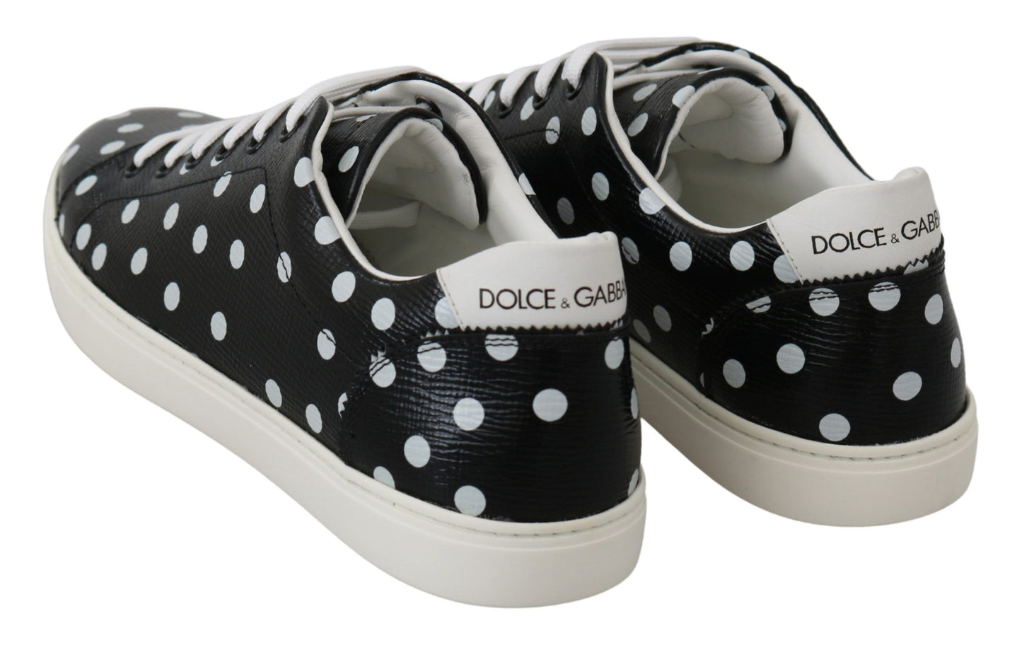 Dolce &amp; Gabbana Black Leather Polka Dots Sneakers Shoes