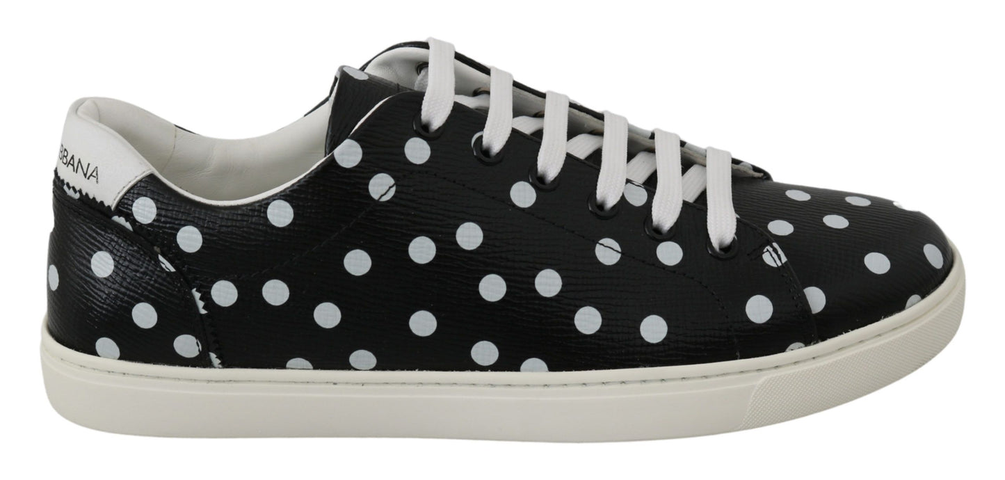 Dolce &amp; Gabbana Black Leather Polka Dots Sneakers Shoes