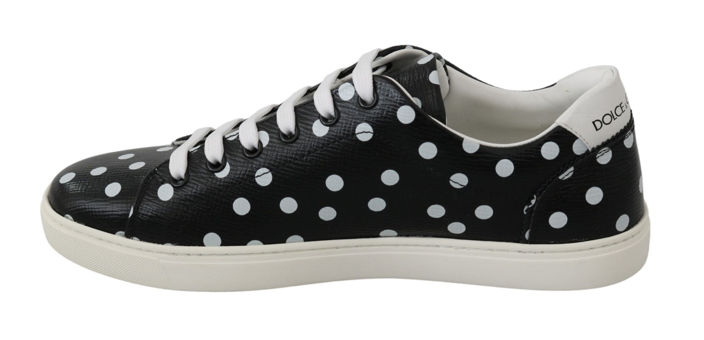 Dolce &amp; Gabbana Black Leather Polka Dots Sneakers Shoes