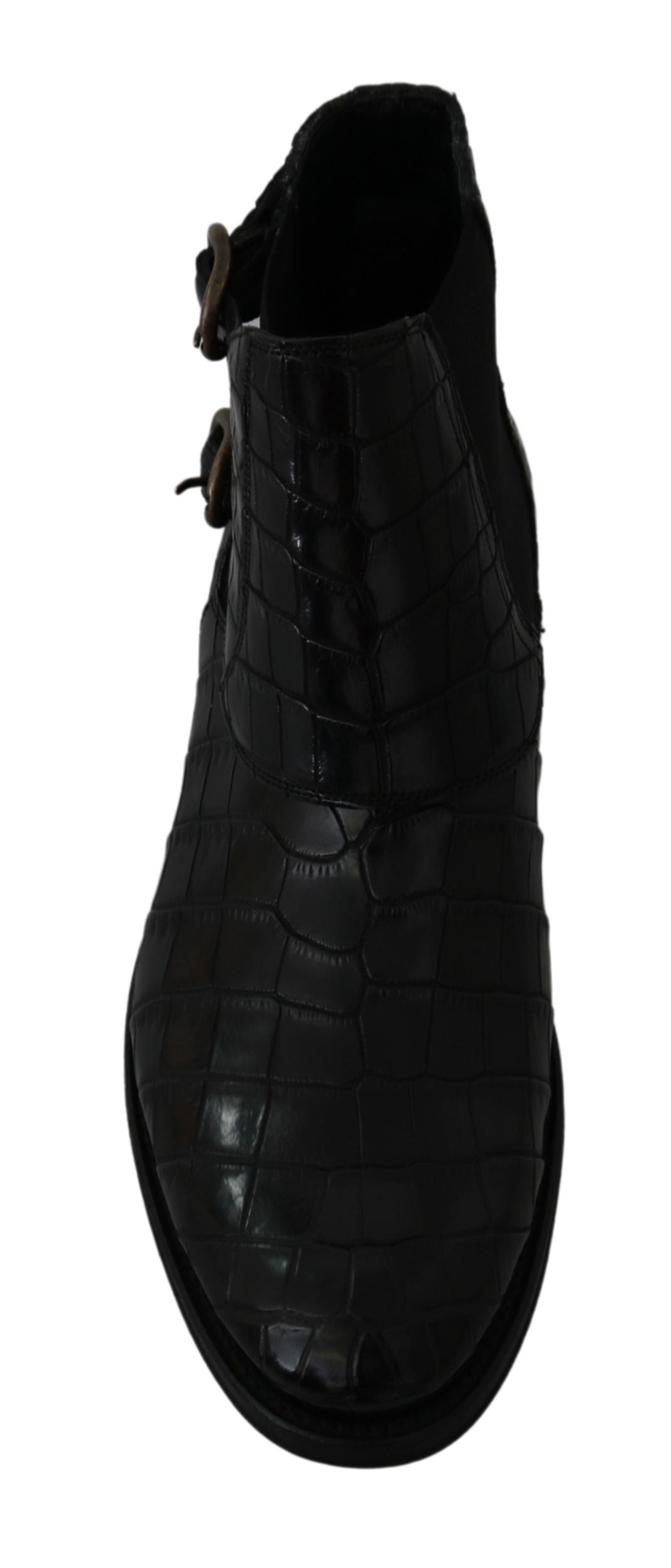 Dolce &amp; Gabbana Derby-Stiefel aus schwarzem Krokodilleder