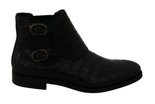 Dolce &amp; Gabbana Black Crocodile Leather Derby Boots Shoes