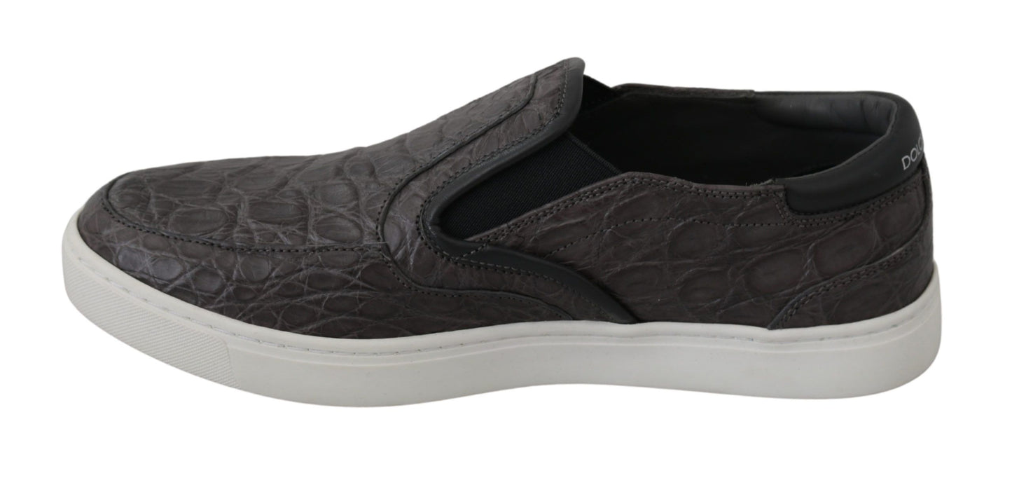 Flache Caiman-Herren-Loaferschuhe aus grauem Leder von Dolce &amp; Gabbana