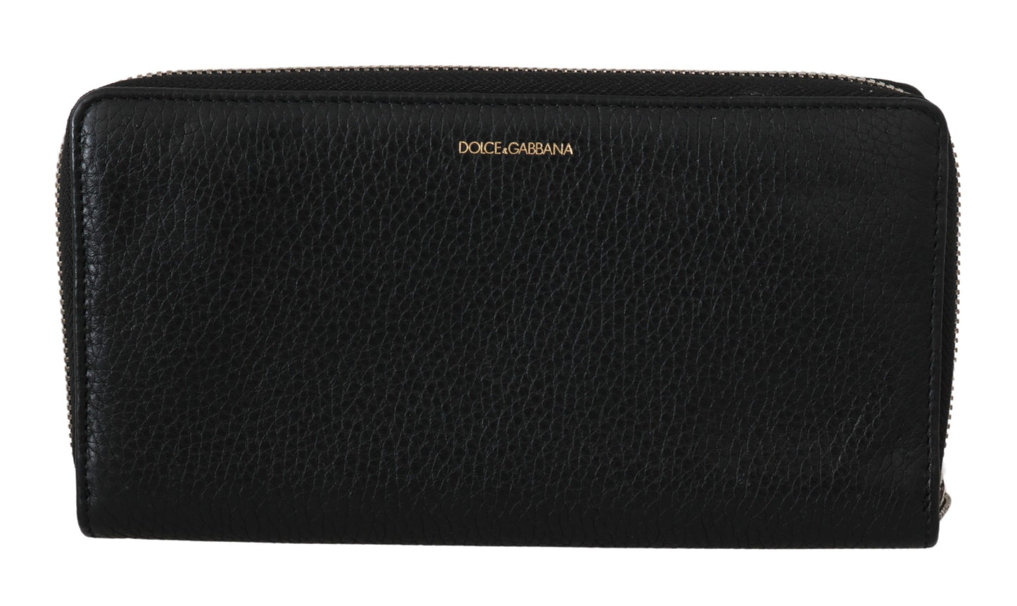 Dolce &amp; Gabbana Black Mens Zipper Continental Purse 100% Leather Wallet