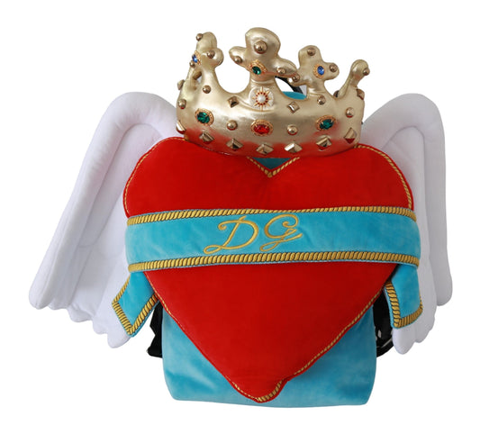 Dolce &amp; Gabbana Red Blue Heart Wings DG Crown School Backpack