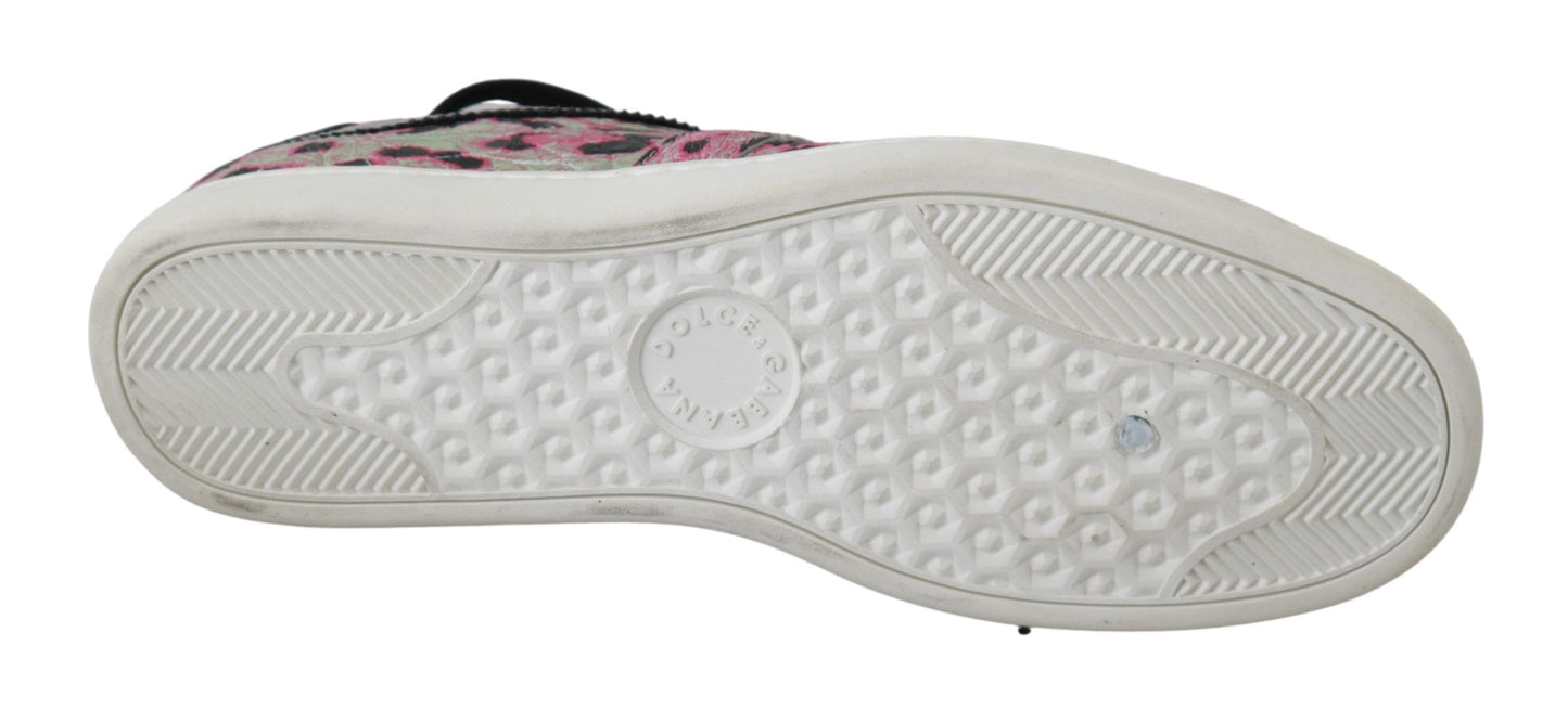 Dolce &amp; Gabbana Pink Leopard Print Training Leather Flat Sneakers