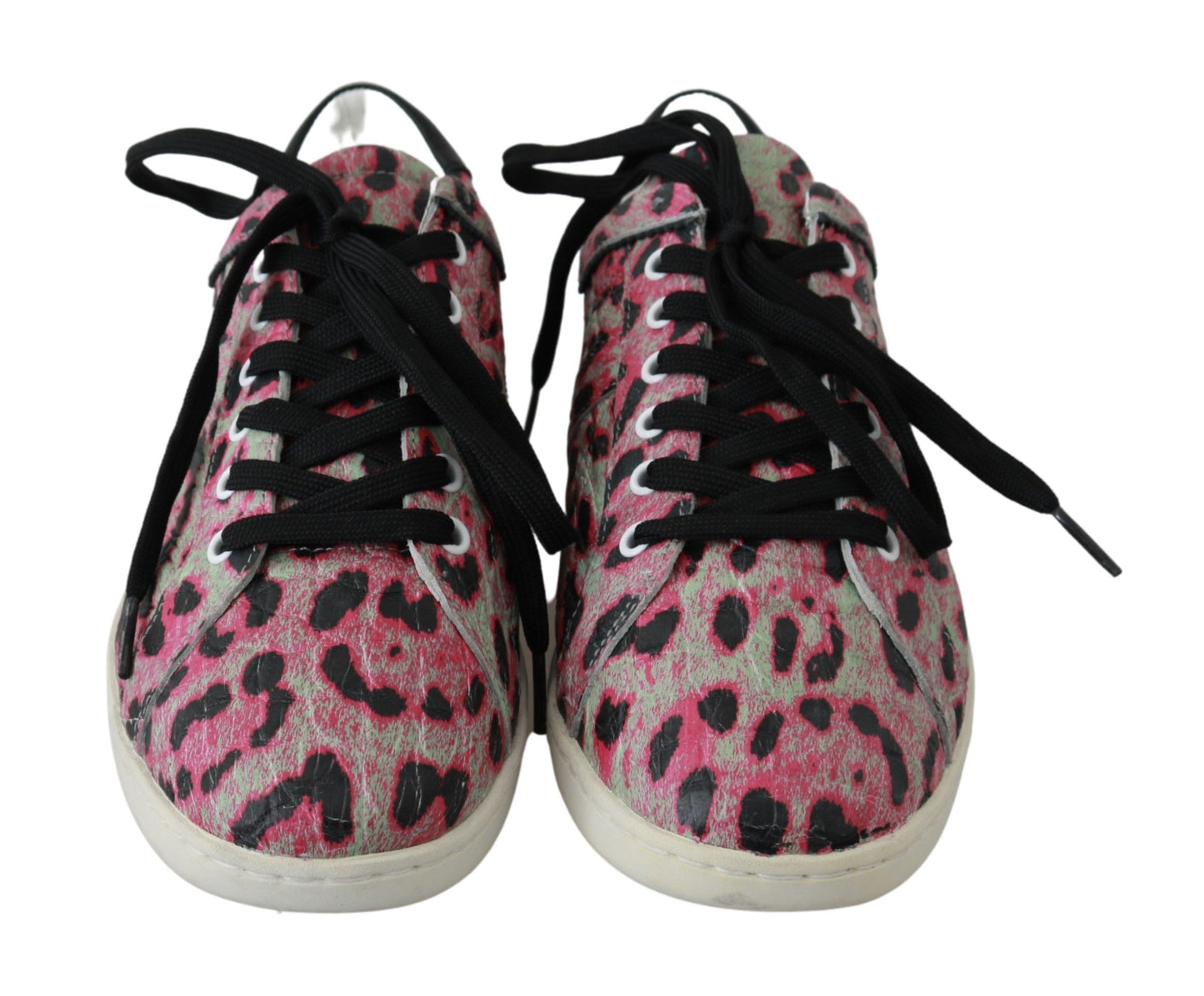 Dolce &amp; Gabbana Rosafarbene, flache Trainings-Sneaker aus Leder mit Leopardenmuster