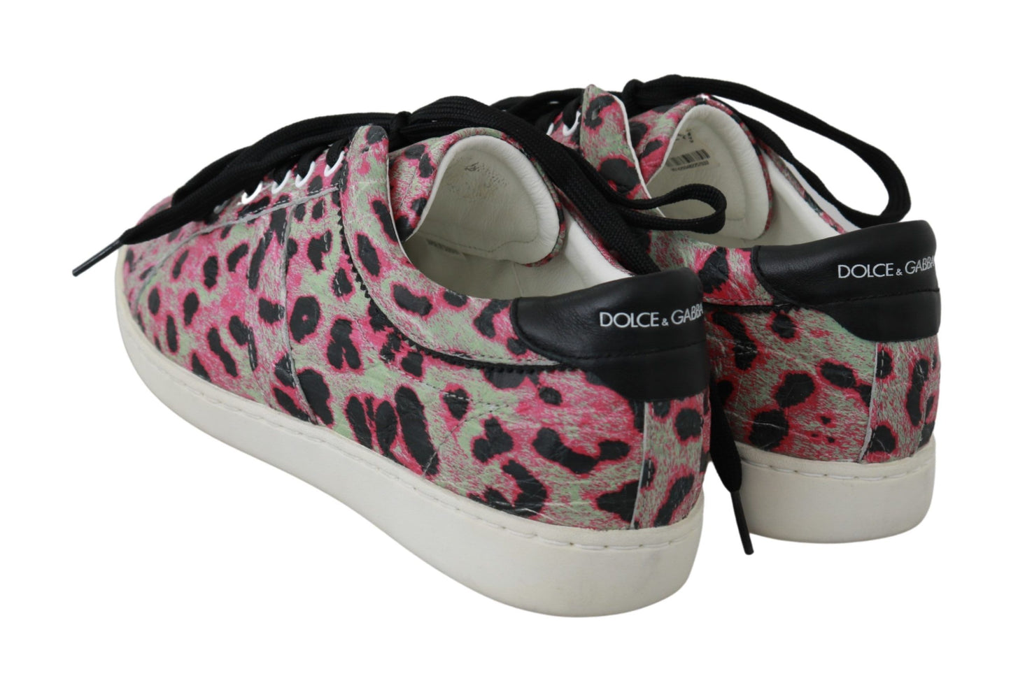 Dolce &amp; Gabbana Rosafarbene, flache Trainings-Sneaker aus Leder mit Leopardenmuster