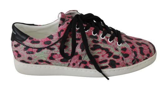 Dolce &amp; Gabbana Pink Leopard Print Training Leather Flat Sneakers