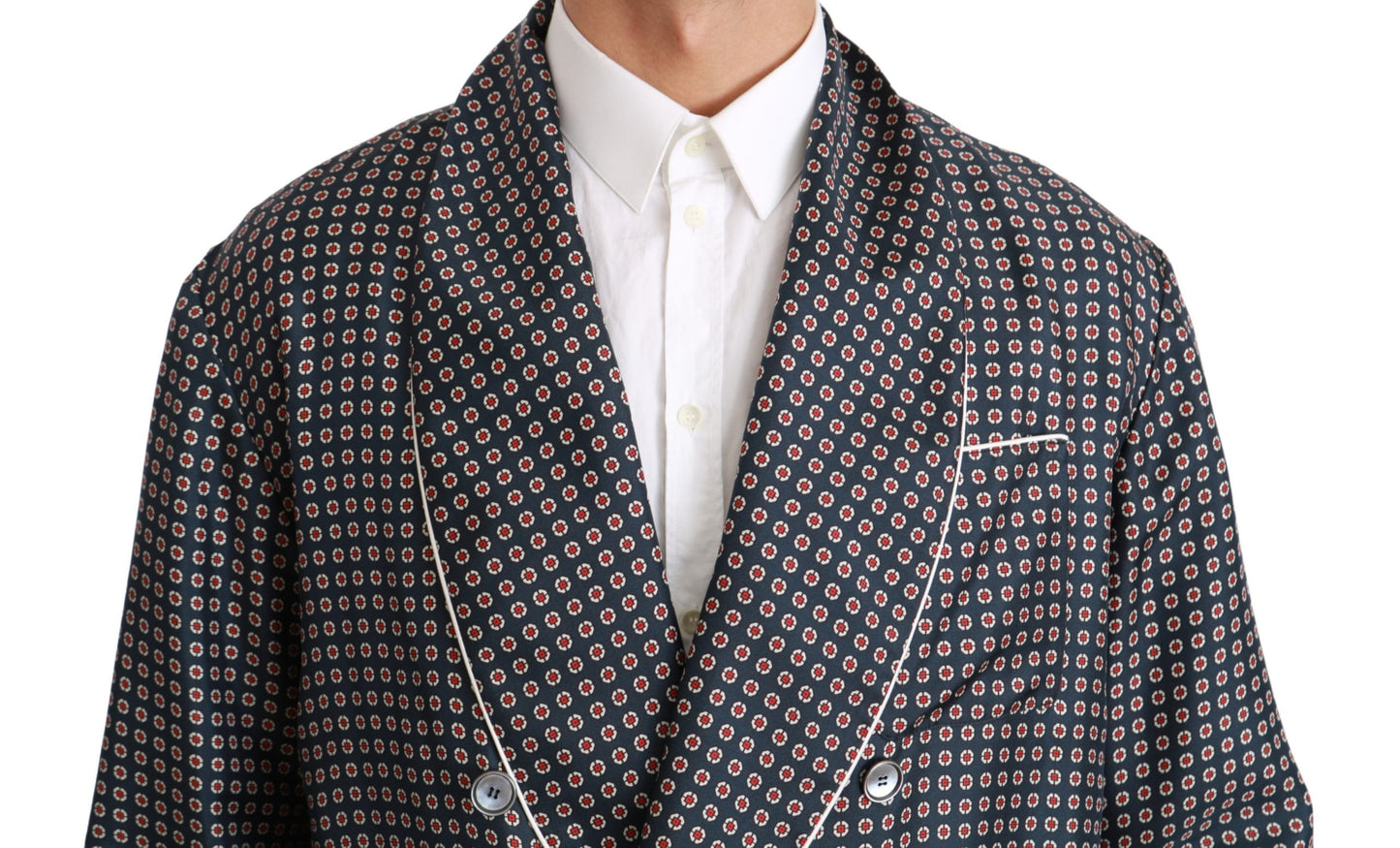 Dolce &amp; Gabbana Navy Blue Patterned Double Breasted Coat Jacket